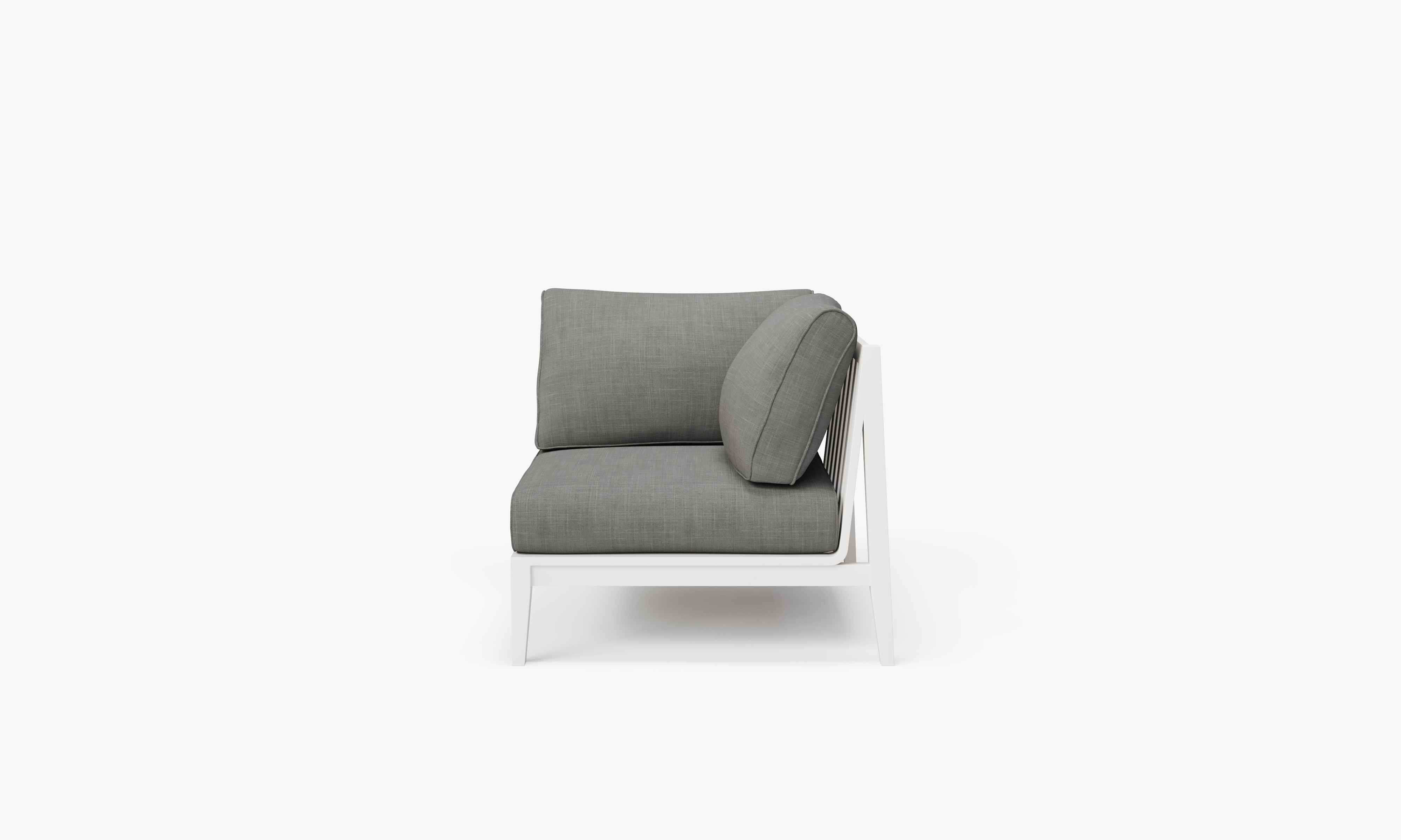 White Aluminum Outdoor Corner Chair - Left, front. Comfortable, durable, and weather resistant outdoor seating with memory foam. #color_dark pebble gray