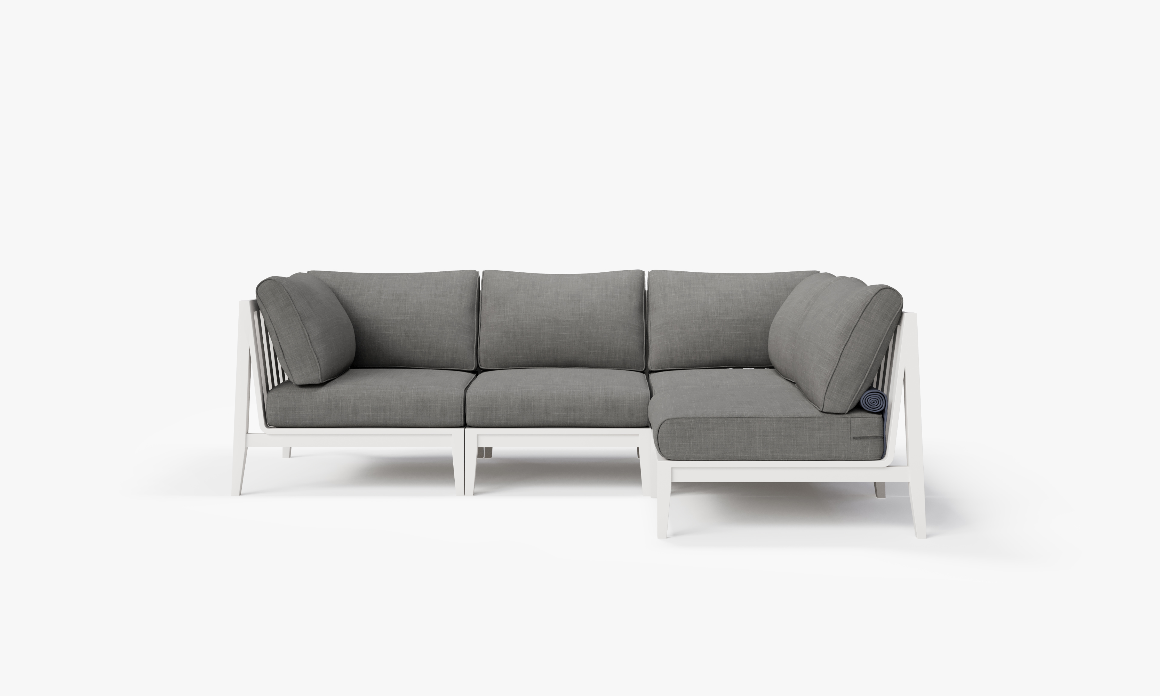 White Aluminum Outdoor L Sectional - 4 Seat, front. Comfortable, durable, and weather resistant outdoor seating with memory foam. #color_dark pebble gray
