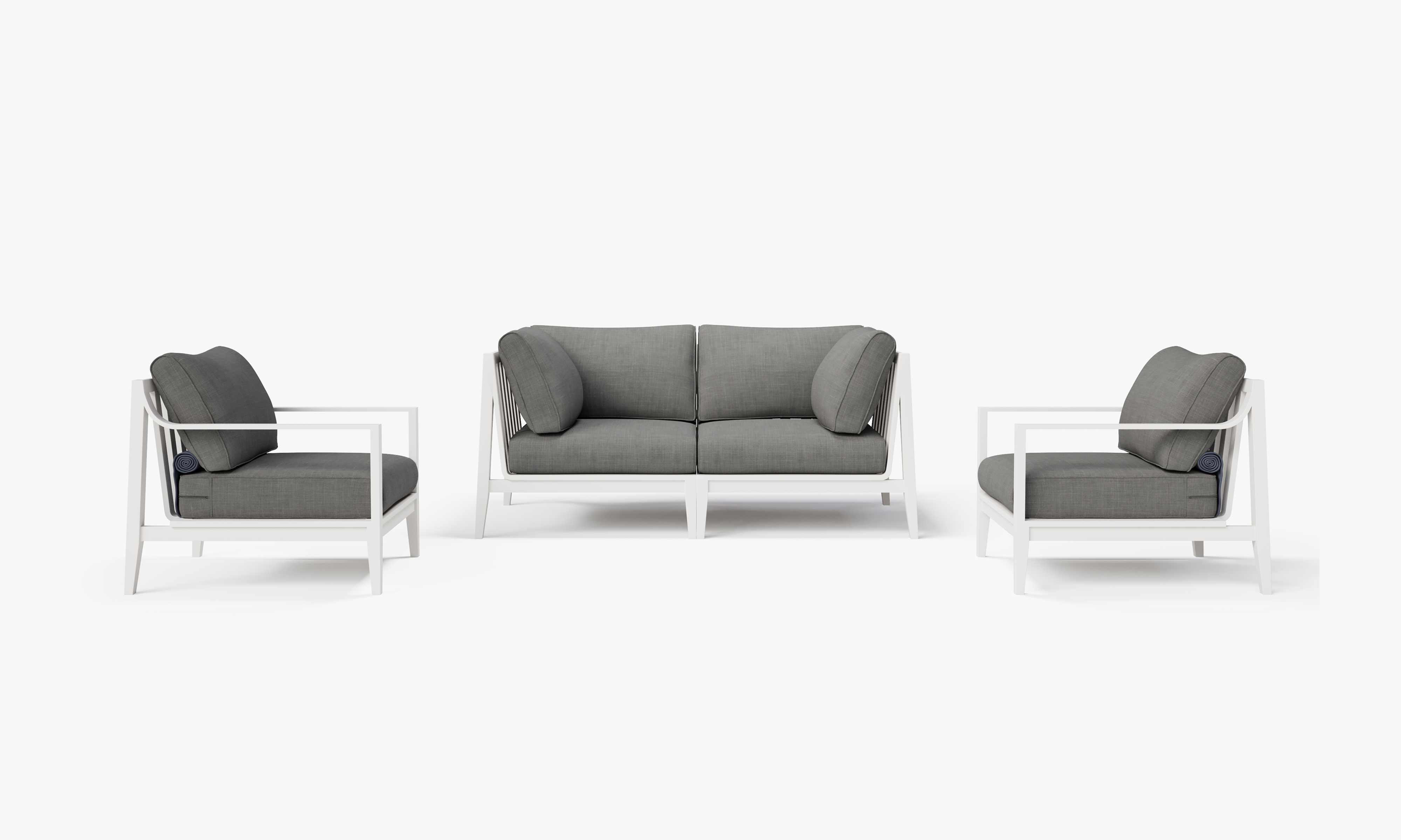 White Aluminum Outdoor Loveseat with Armchairs - 4 Seat, front. Comfortable, durable, and weather resistant outdoor seating with memory foam. #color_dark pebble gray