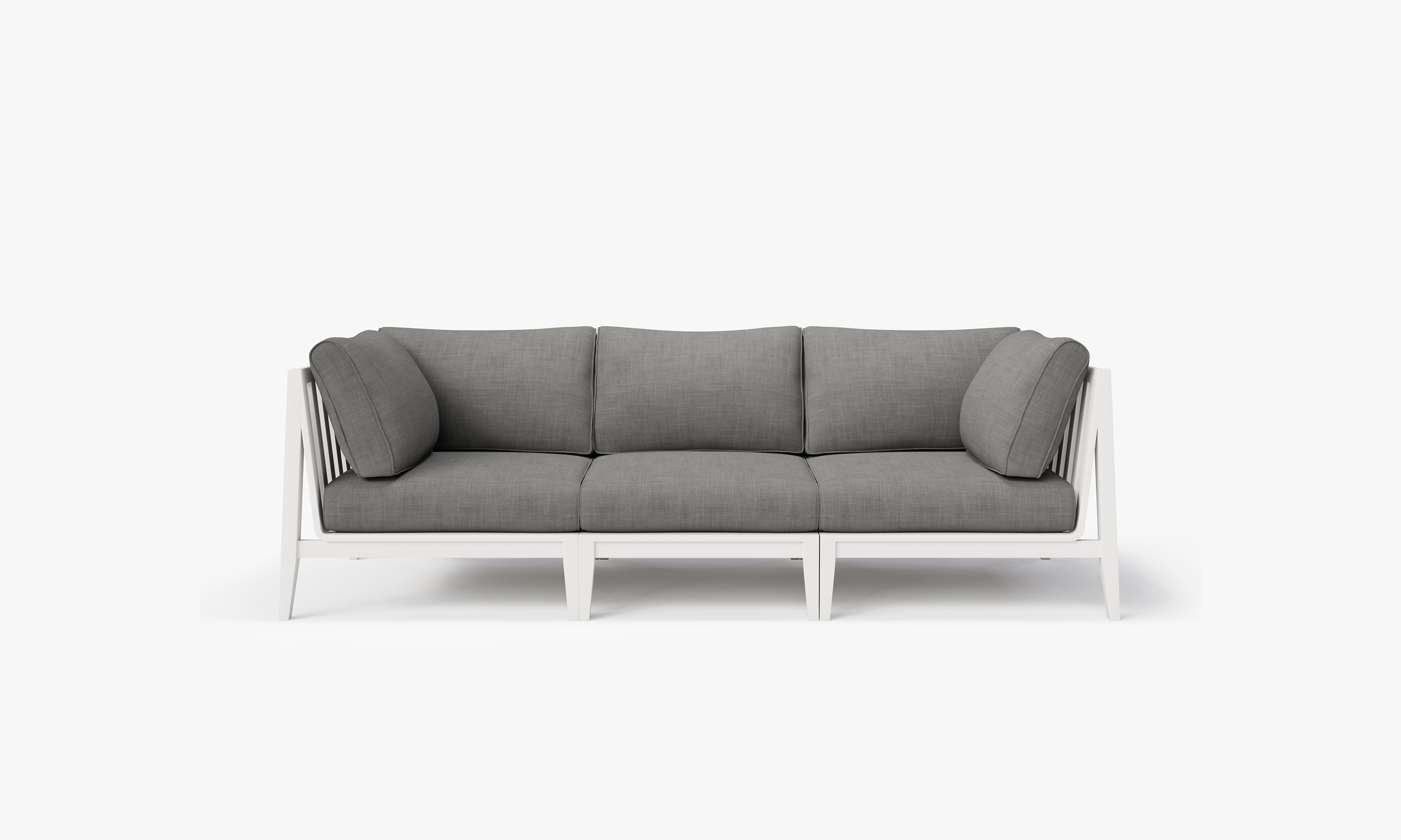 White Aluminum Outdoor Sofa - 3 Seat, front. Comfortable, durable, and weather resistant outdoor seating with memory foam. #color_dark pebble gray