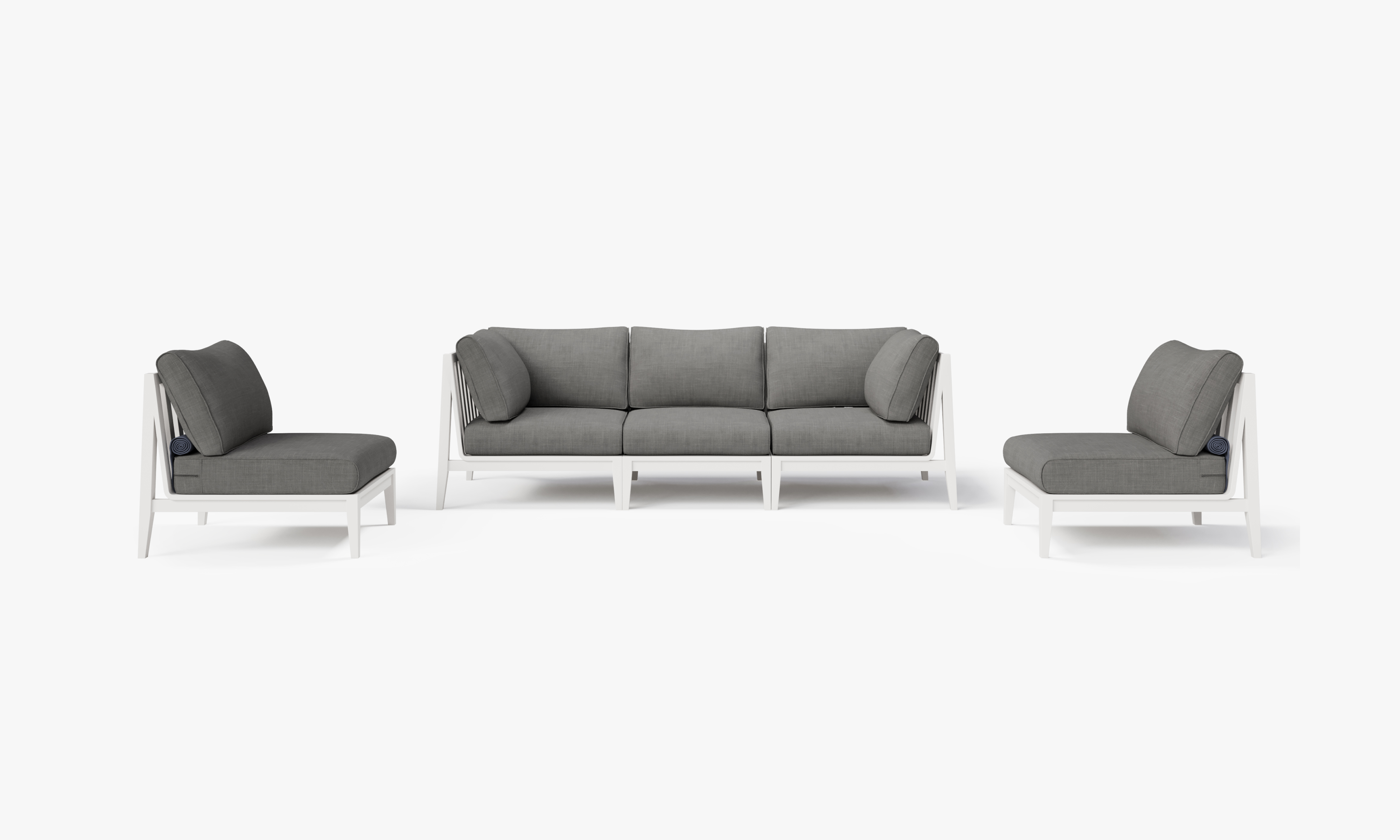 White Aluminum Outdoor Sofa with Armless Chairs - 5 Seat, front. Comfortable, durable, and weather resistant outdoor seating with memory foam. #color_dark pebble gray