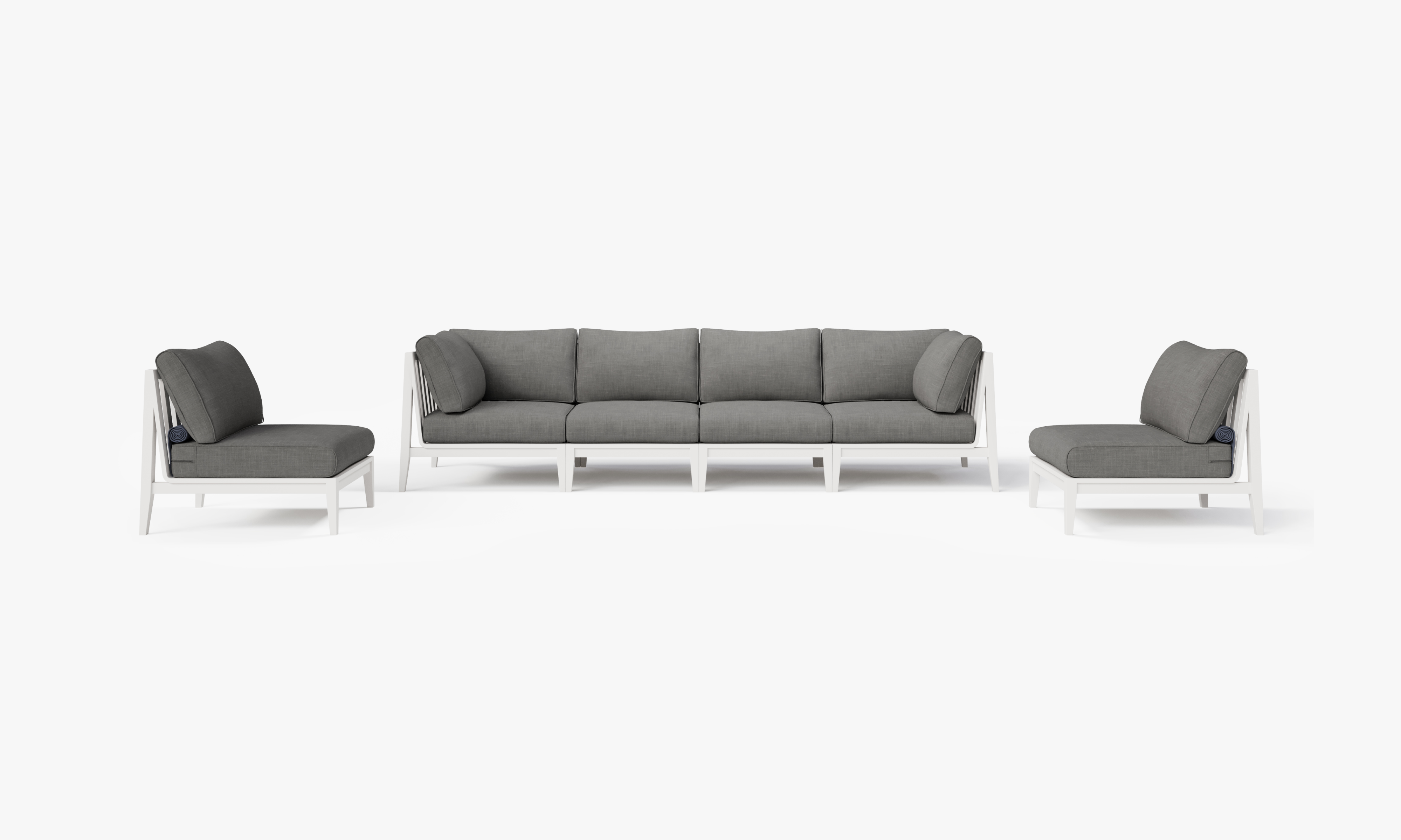 White Aluminum Outdoor Sofa with Armless Chairs - 6 Seat, front. Comfortable, durable, and weather resistant outdoor seating with memory foam. #color_dark pebble gray