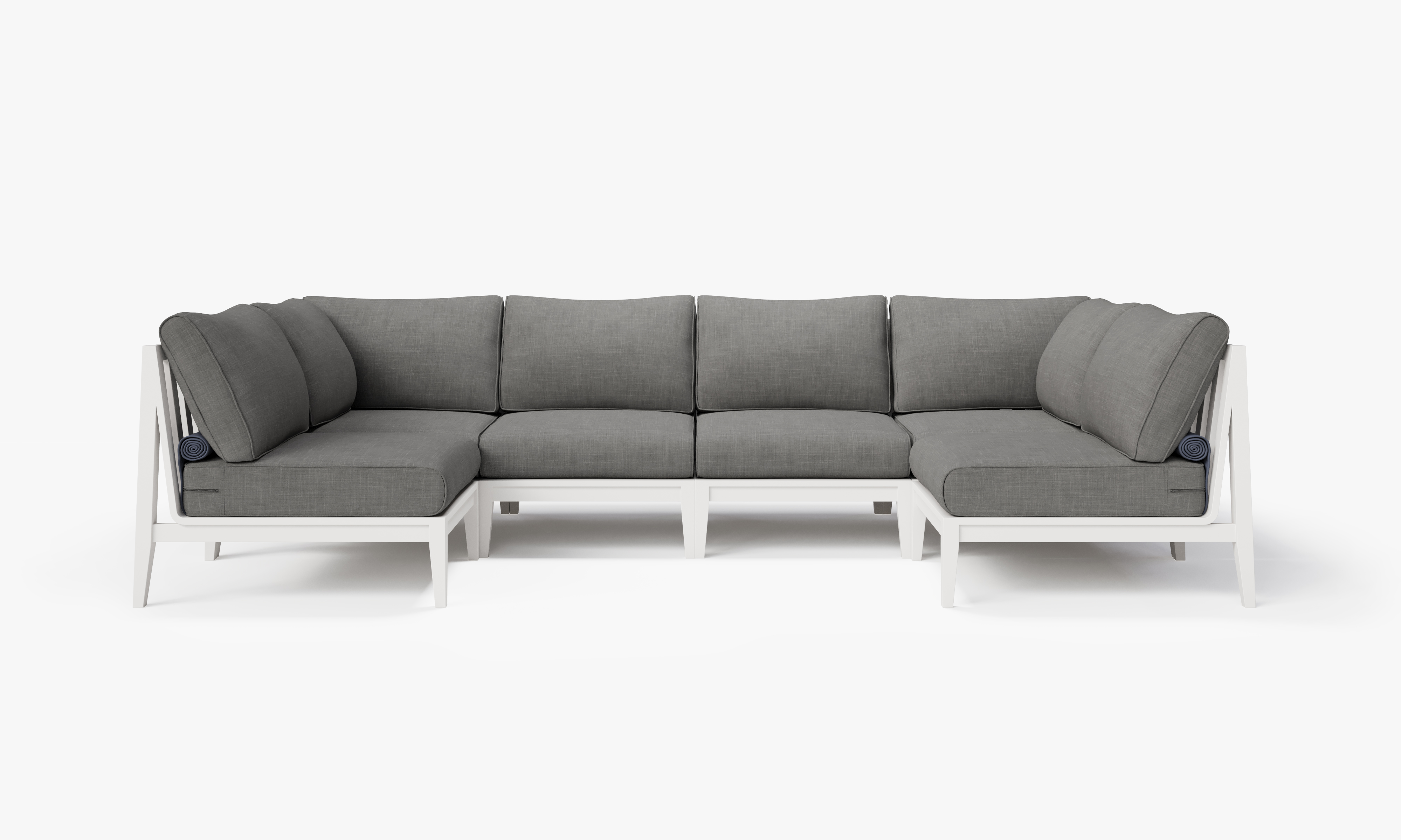 White Aluminum Outdoor U Sectional - 6 Seat, front. Comfortable, durable, and weather resistant outdoor seating with memory foam. #color_dark pebble gray
