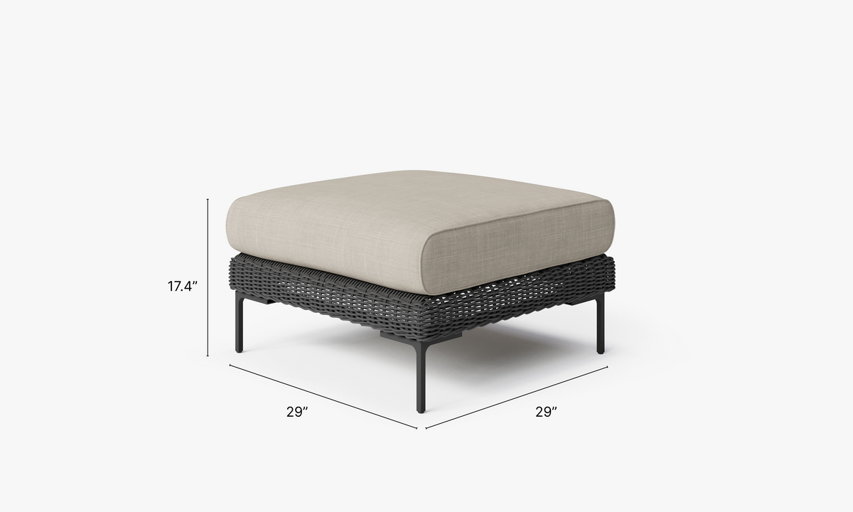 Black Wicker Outdoor Ottoman dimensions in inches, also listed under Dimensions and Weights. #color_sandstone gray