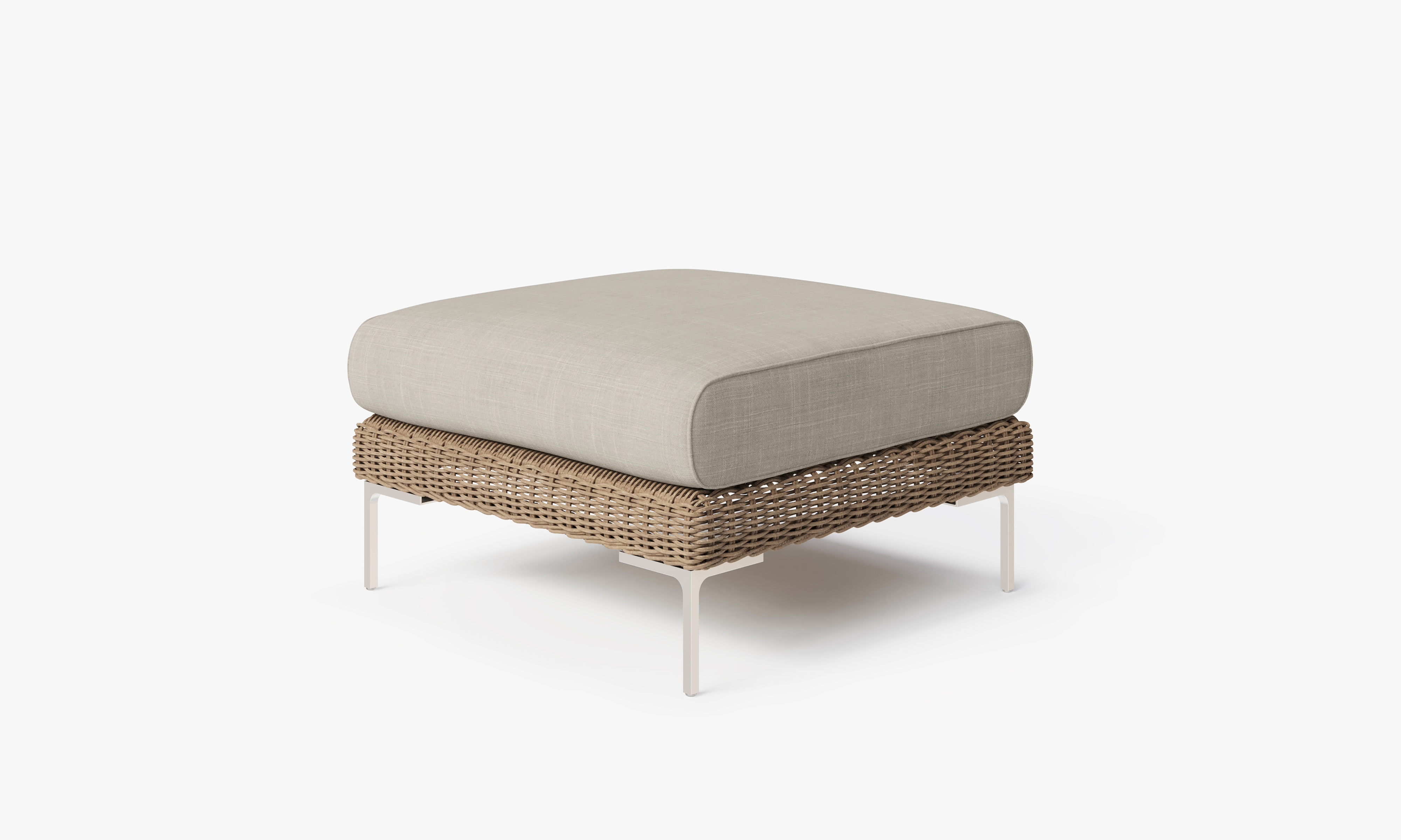 Brown Wicker Outdoor Ottoman, front. Comfortable, durable, and weather resistant outdoor seating with memory foam. #color_sandstone gray