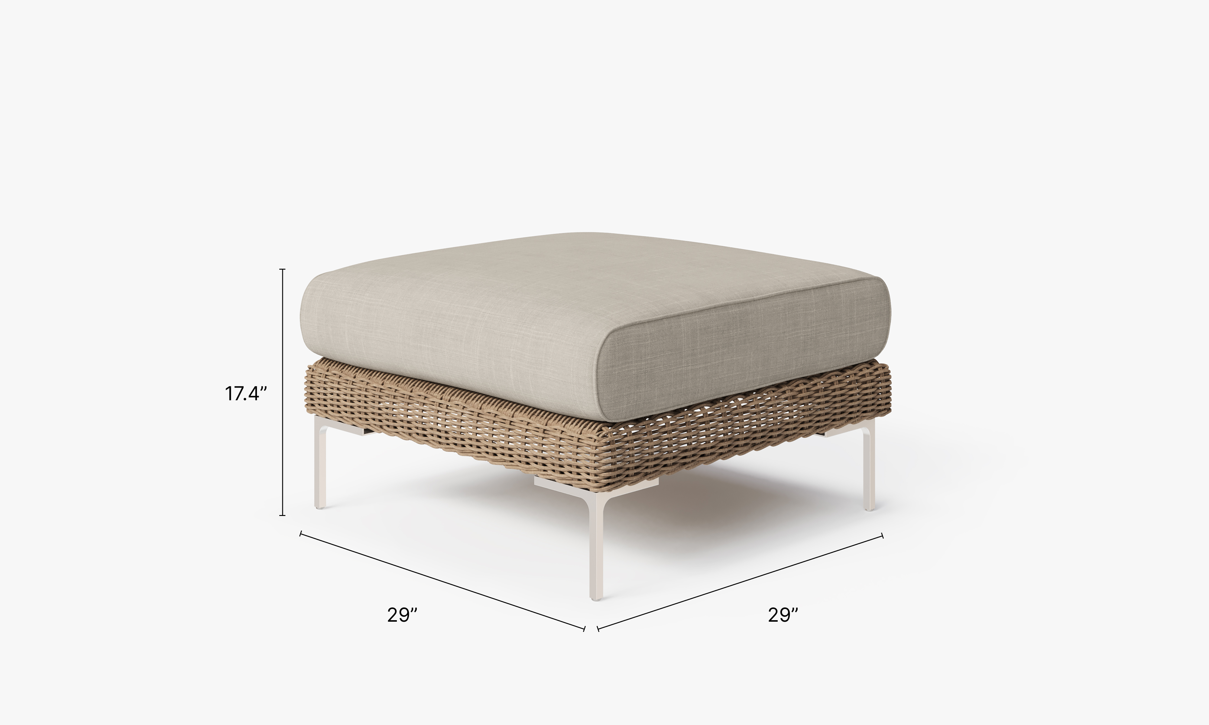 Brown Wicker Outdoor Ottoman dimensions in inches, also listed under Dimensions and Weights. #color_sandstone gray