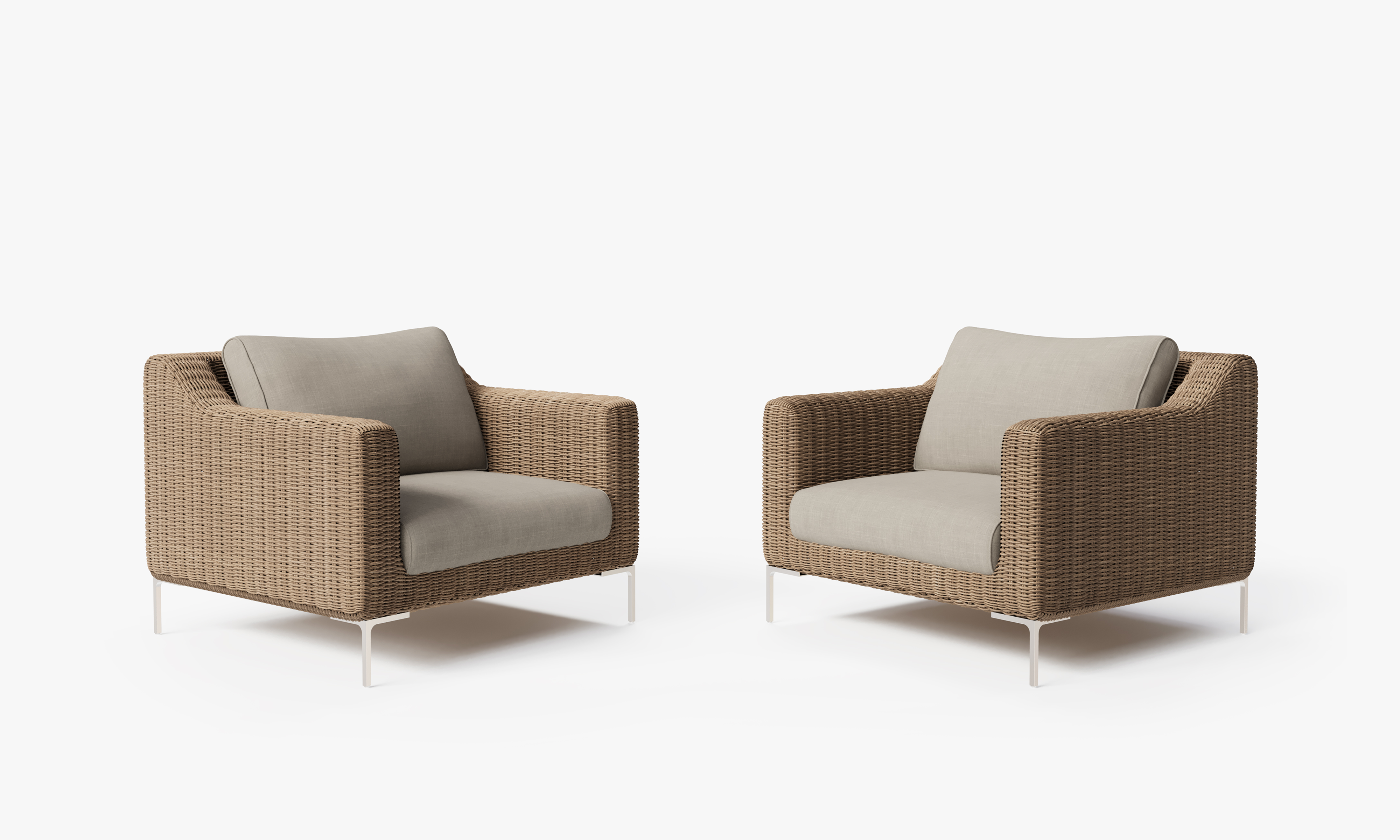 Brown Wicker Outdoor Armchair Conversation Set, front. Comfortable, durable, and weather resistant outdoor seating with memory foam. #color_sandstone gray