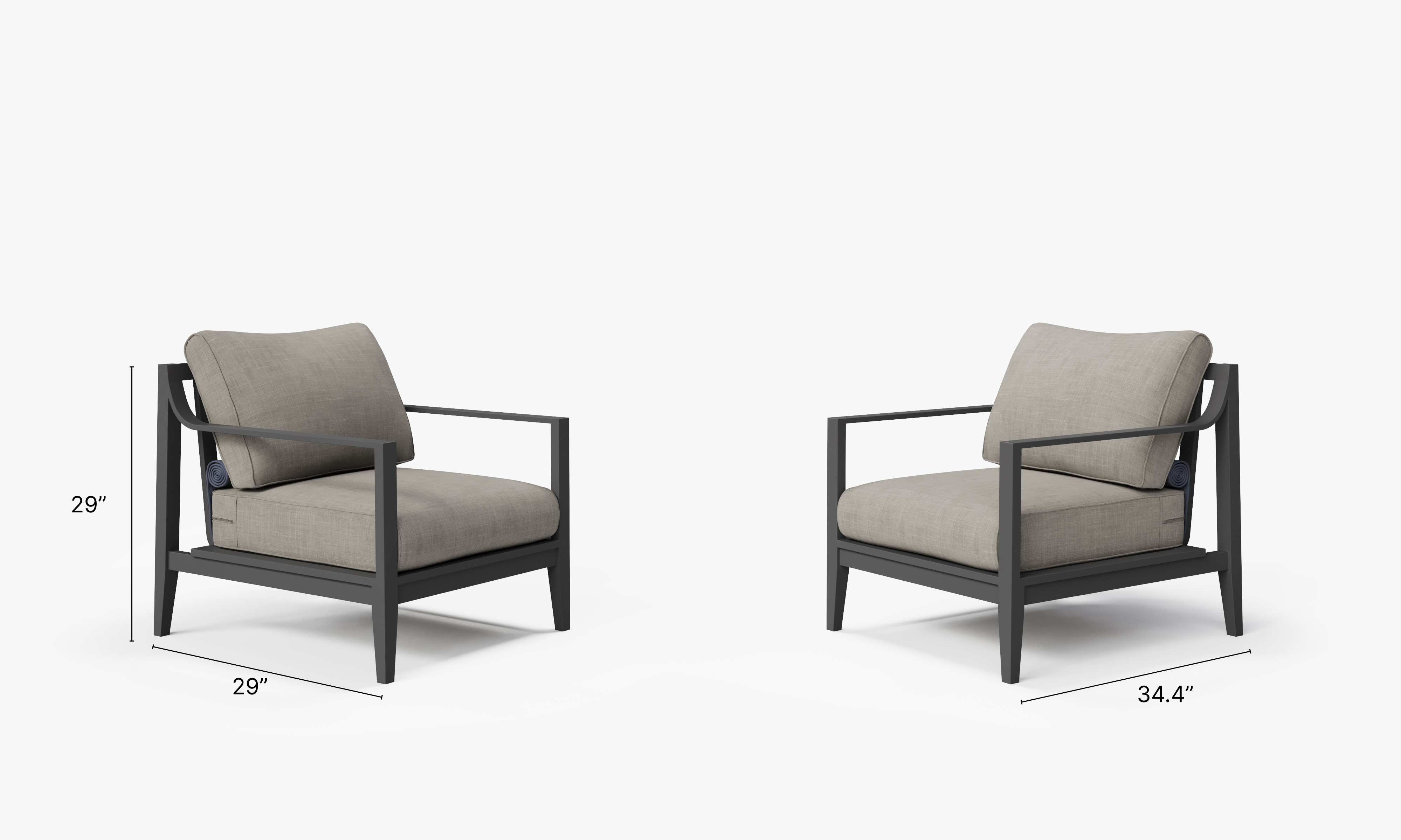 Charcoal Aluminum Outdoor Armchair Conversation Set dimensions in inches, also listed under Dimensions and Weights. #color_sandstone gray
