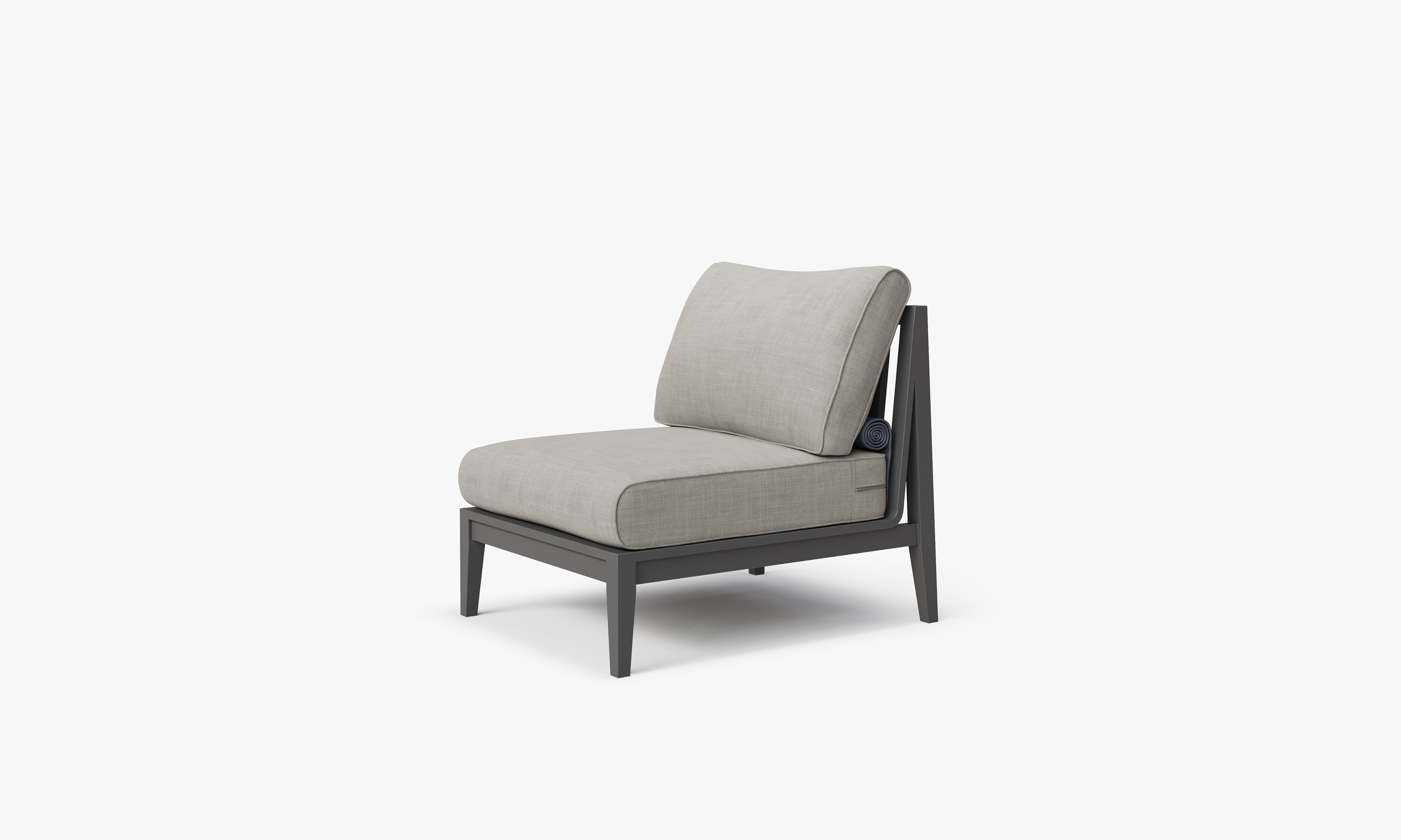 Charcoal Aluminum Outdoor Armless Chair, front. Comfortable, durable, and weather resistant outdoor seating with memory foam. #color_sandstone gray