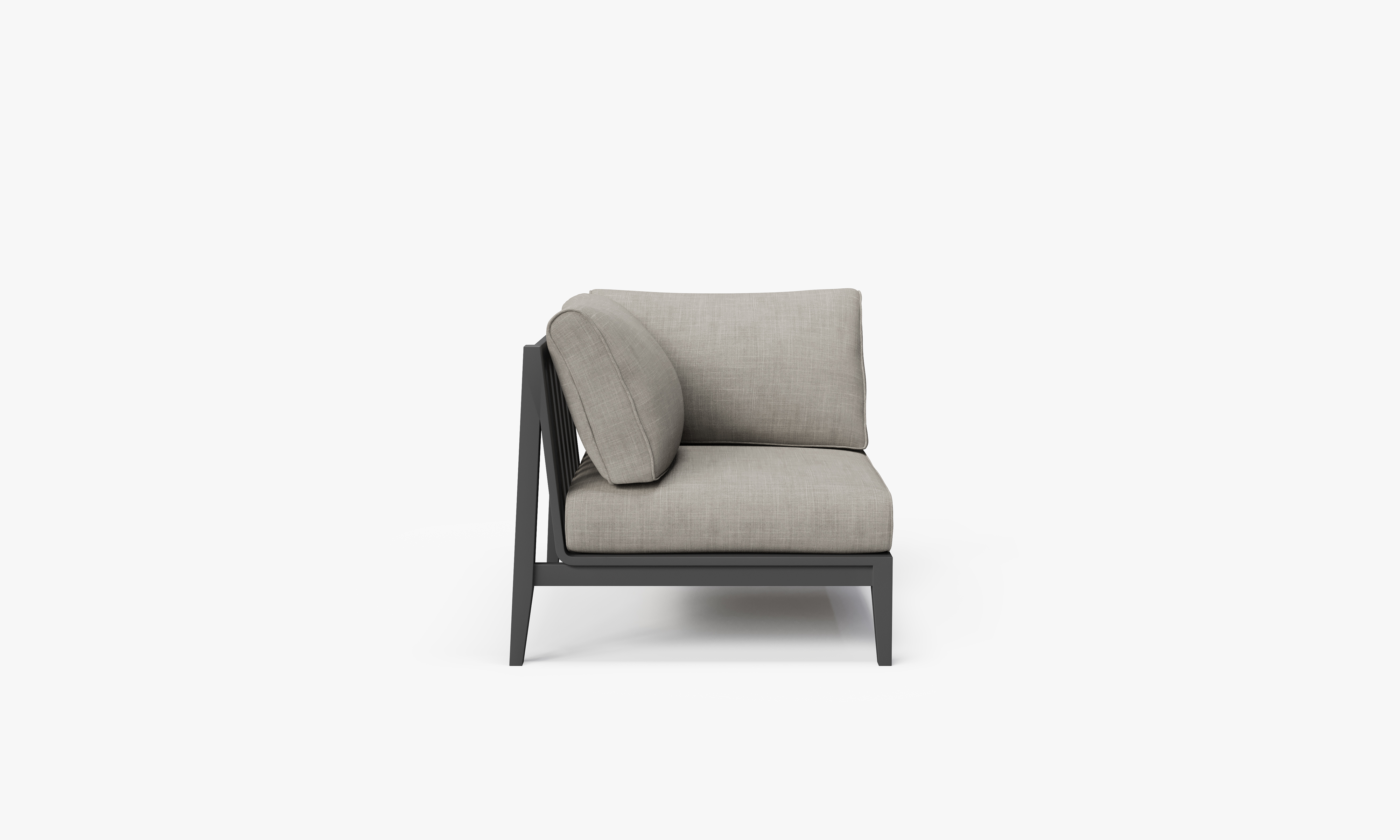 Charcoal Aluminum Outdoor Corner Chair - Right, front. Comfortable, durable, and weather resistant outdoor seating with memory foam. #color_sandstone gray
