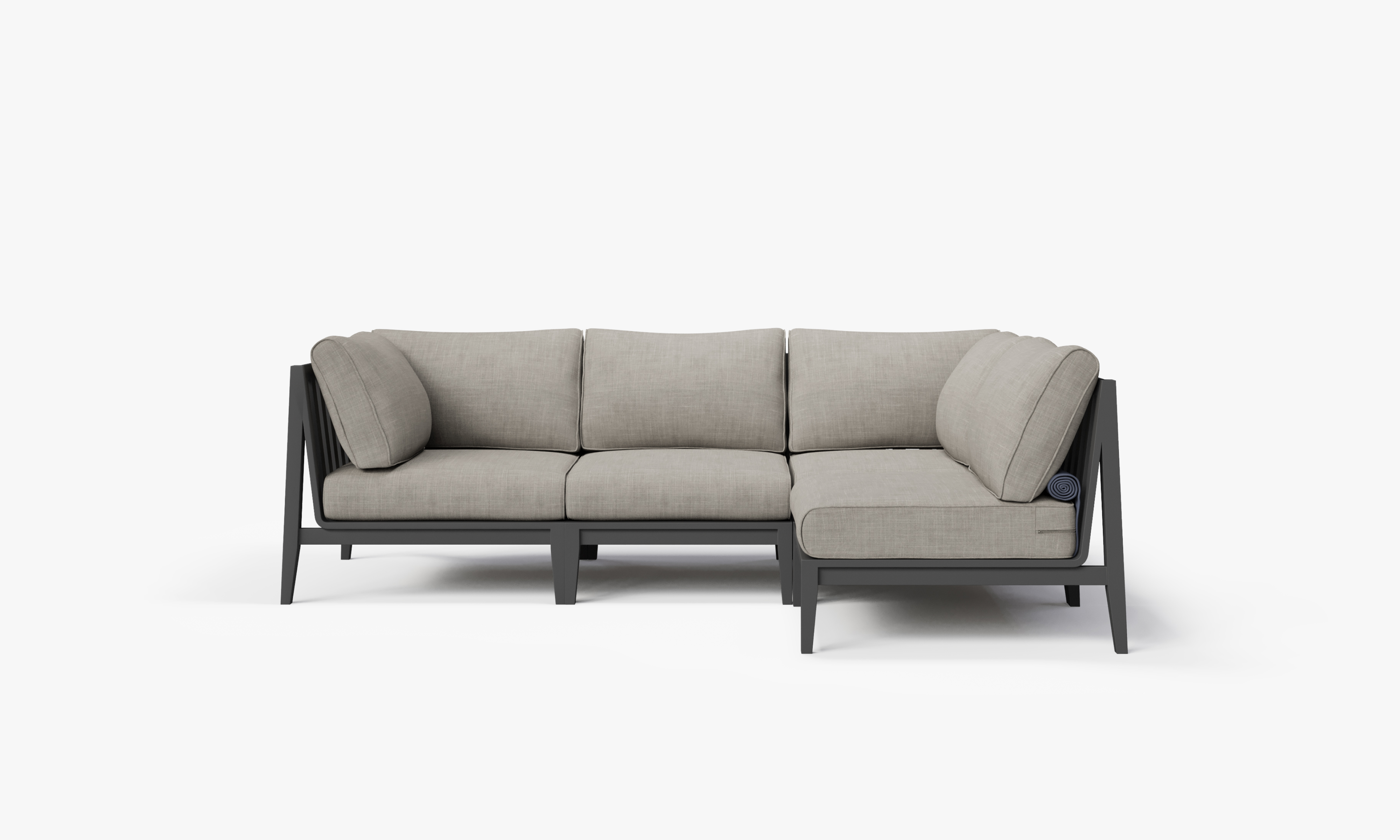 Charcoal Aluminum Outdoor L Sectional - 4 Seat, front. Comfortable, durable, and weather resistant outdoor seating with memory foam. #color_sandstone gray