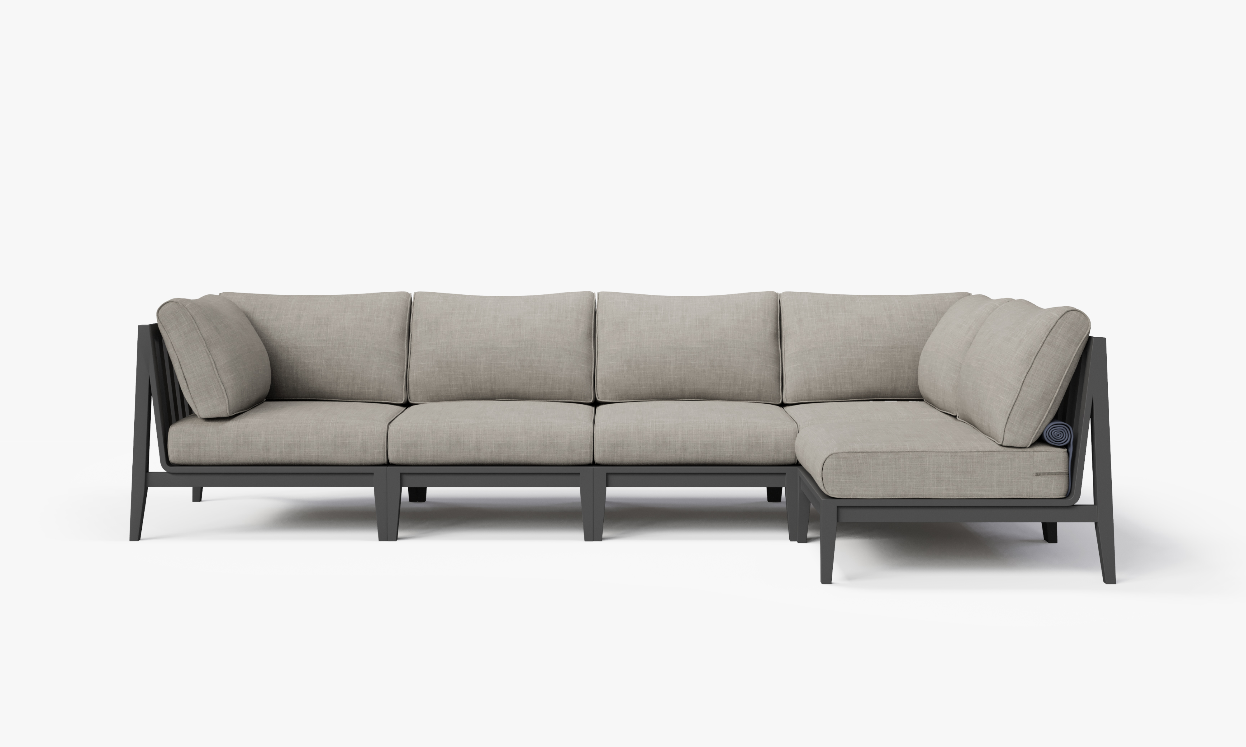 Charcoal Aluminum Outdoor L Sectional - 5 Seat, front. Comfortable, durable, and weather resistant outdoor seating with memory foam. #color_sandstone gray