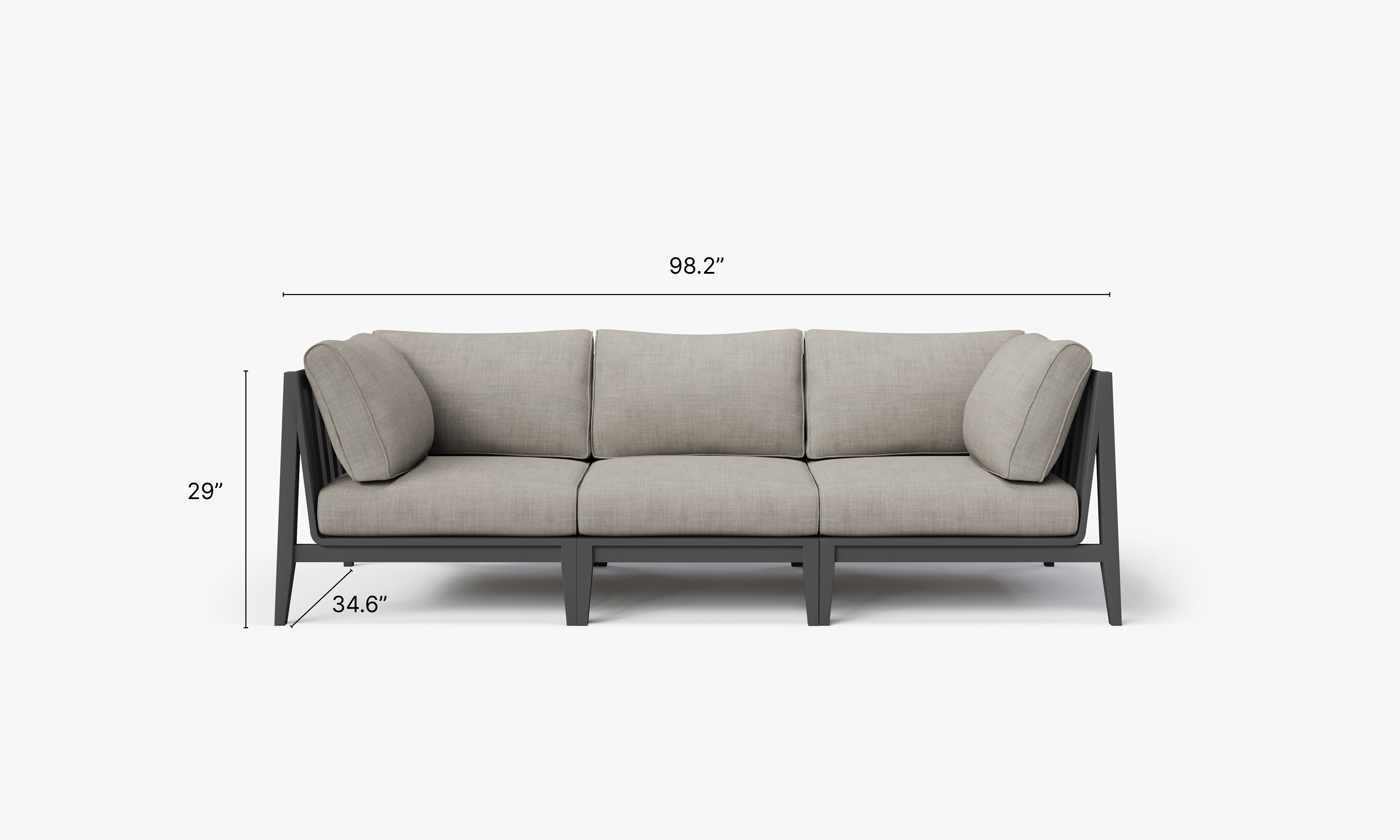 Charcoal Aluminum Outdoor Sofa - 3 Seat dimensions in inches, also listed under Dimensions and Weights. #color_sandstone gray