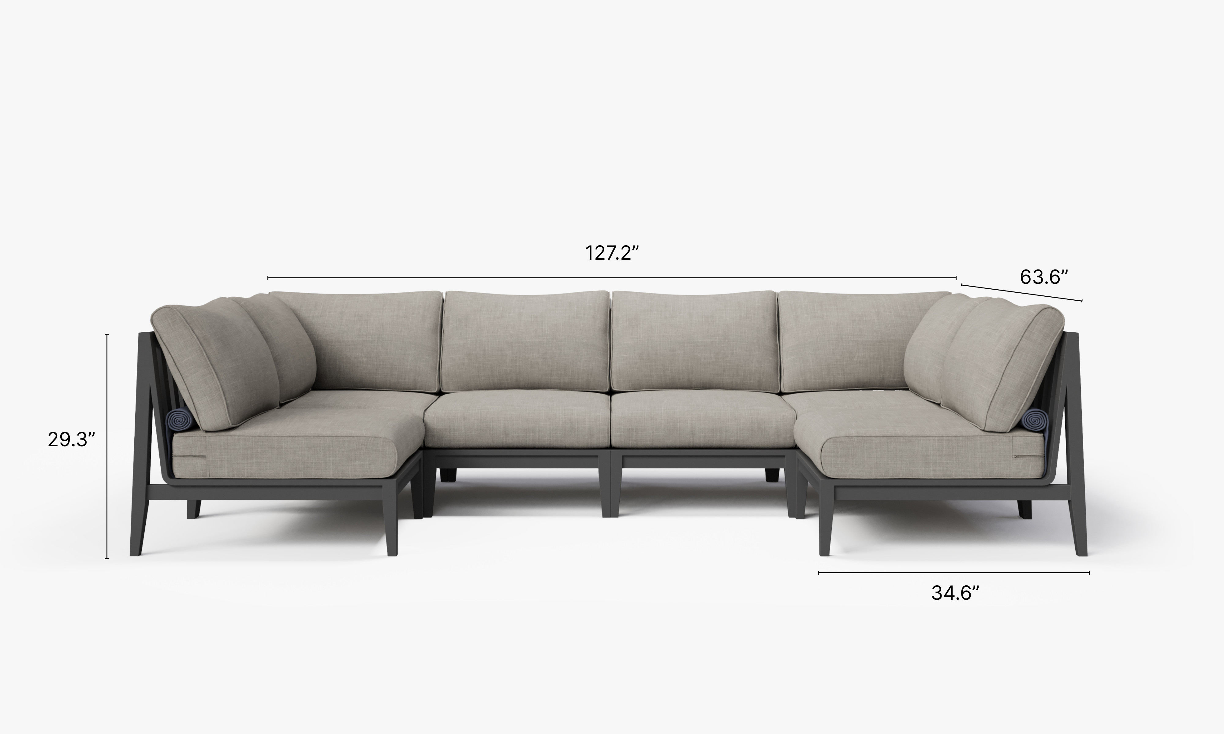 Charcoal Aluminum Outdoor U Sectional - 6 Seat dimensions in inches, also listed under Dimensions and Weights. #color_sandstone gray