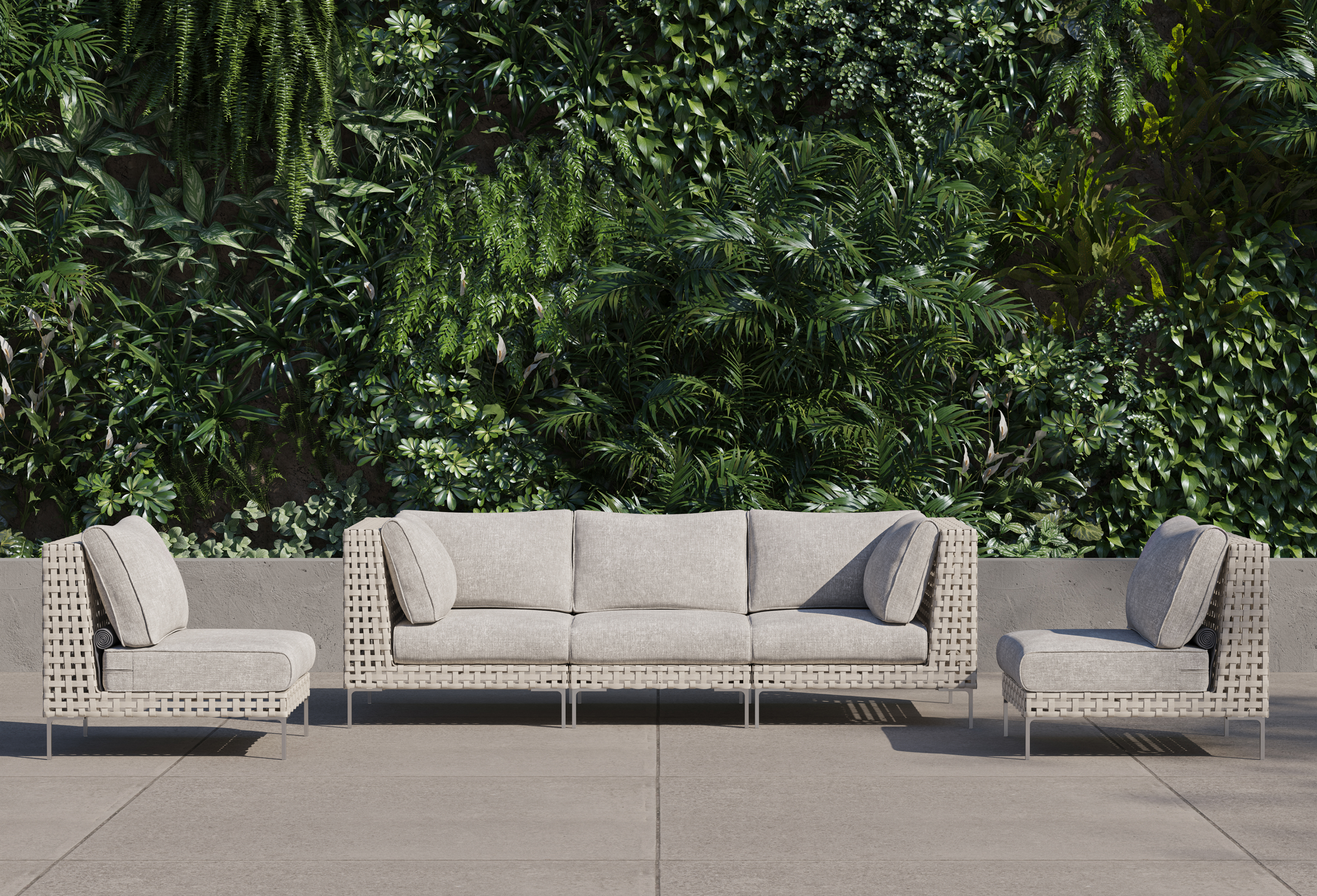 Open Weave Wicker Outdoor Sofa with Armless Chairs - 5 Seat #color_sandstone gray