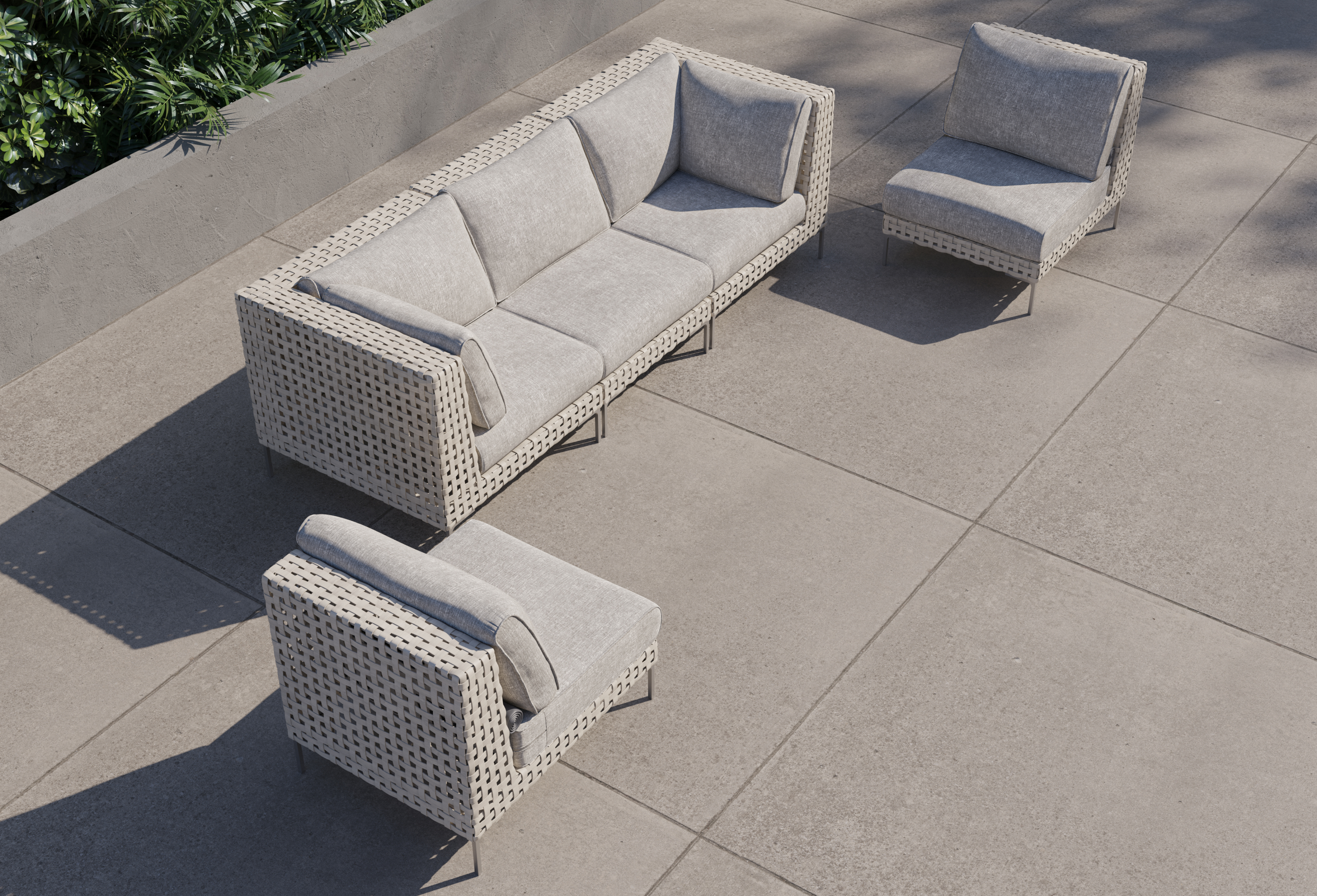 Open Weave Wicker Outdoor Sofa with Armless Chairs - 5 Seat #color_sandstone gray