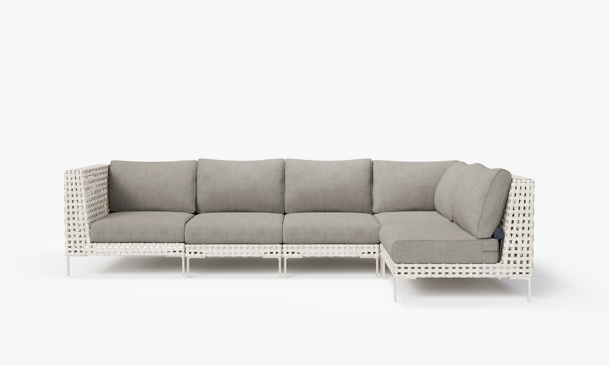 Open Weave Wicker Outdoor L Sectional - 5 Seat in Sandstone Gray #color_sandstone gray