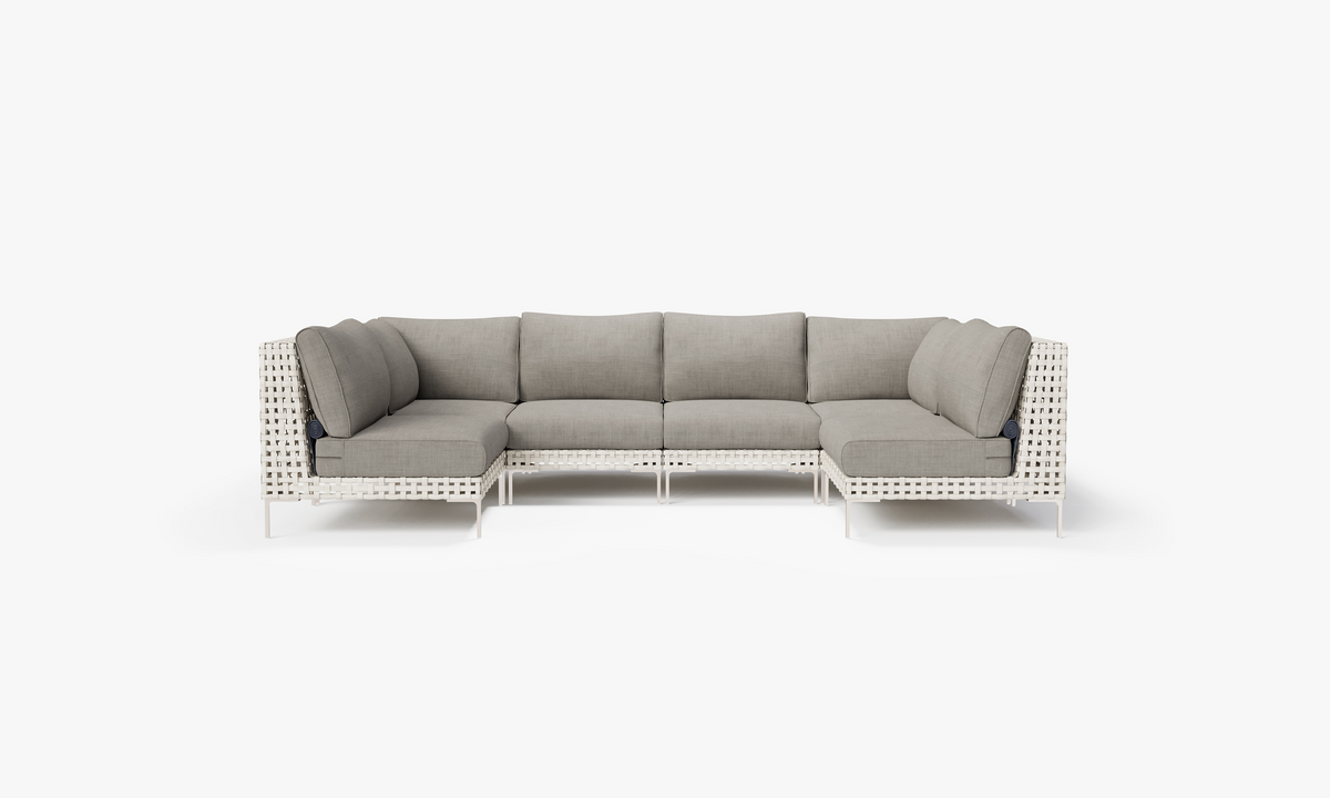 Open Weave Wicker U Sectional - 6 Seat in Sandstone Gray #color_sandstone gray