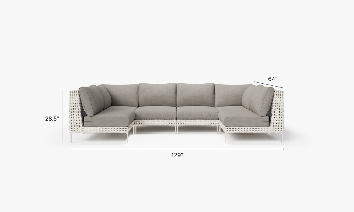 Open Weave Wicker U Sectional - 6 Seat in Sandstone Gray #color_sandstone gray