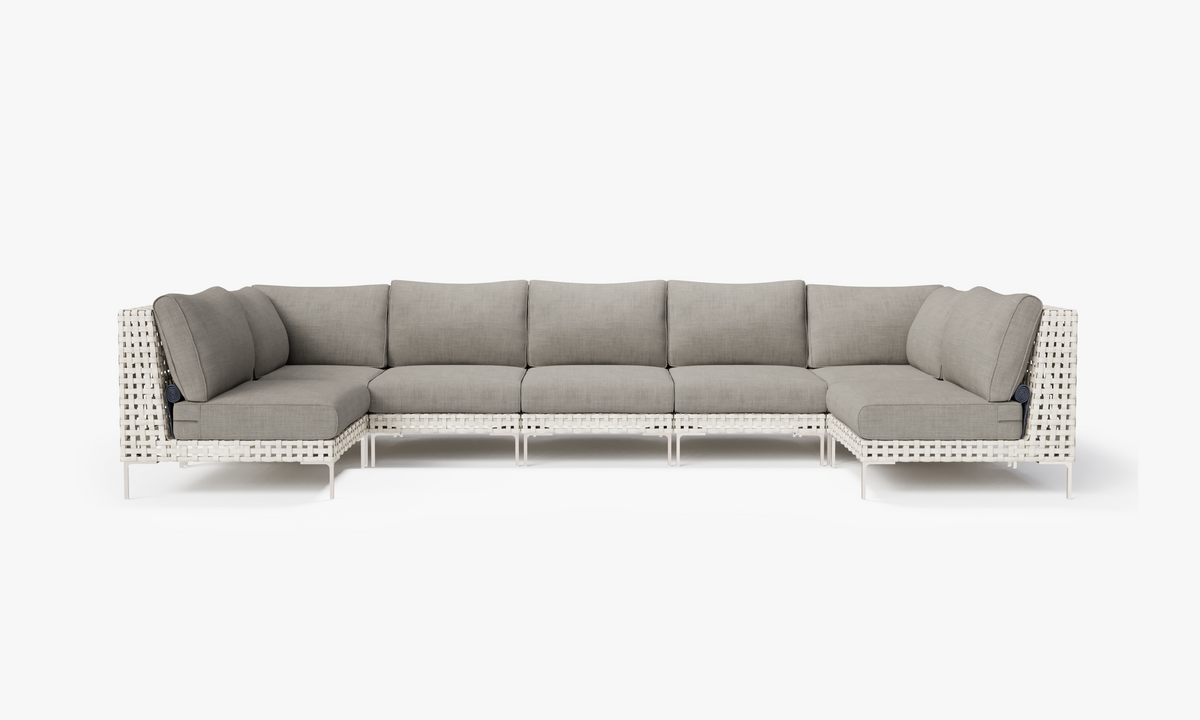 Open Weave Wicker U Sectional - 7 Seat in Sandstone Gray #color_sandstone gray