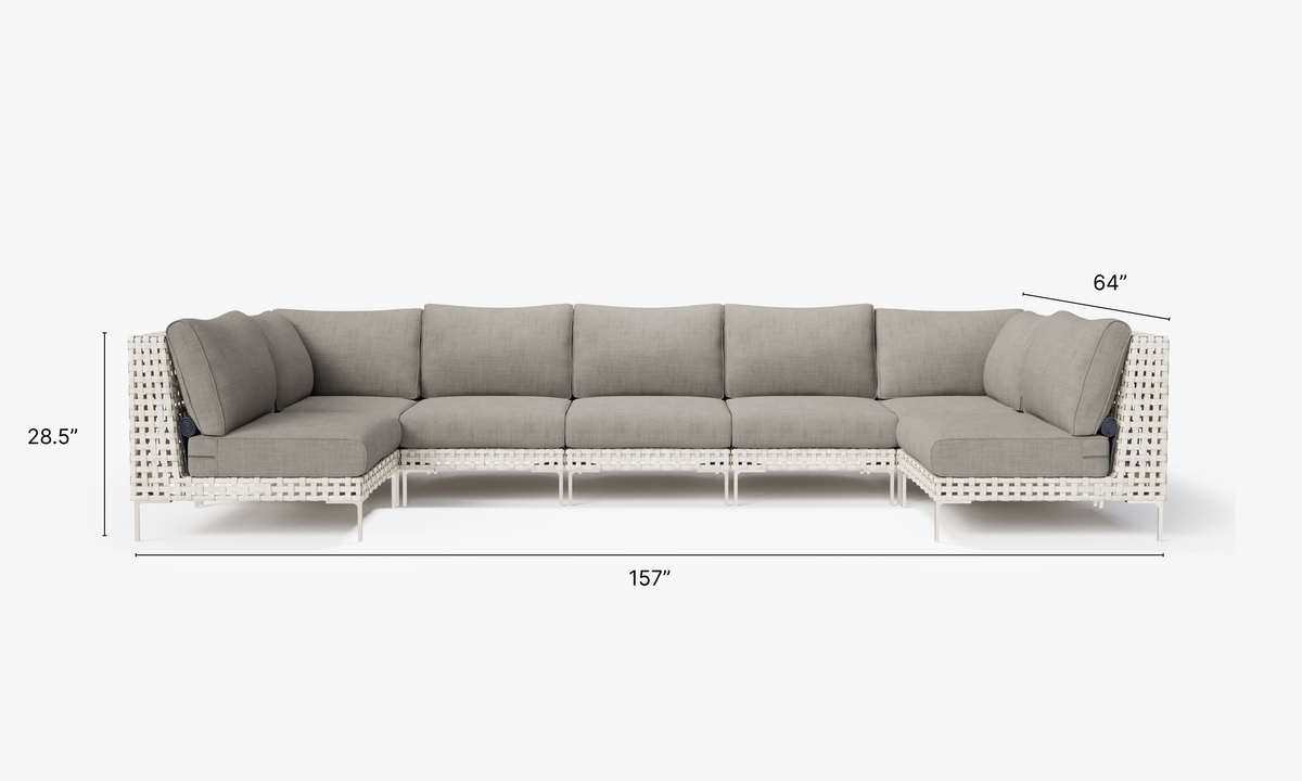 Open Weave Wicker U Sectional - 7 Seat in Sandstone Gray #color_sandstone gray