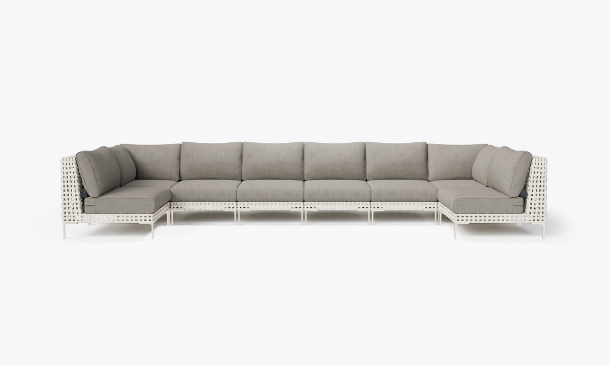 Open Weave Wicker U Sectional - 8 Seat in Sandstone Gray #color_sandstone gray