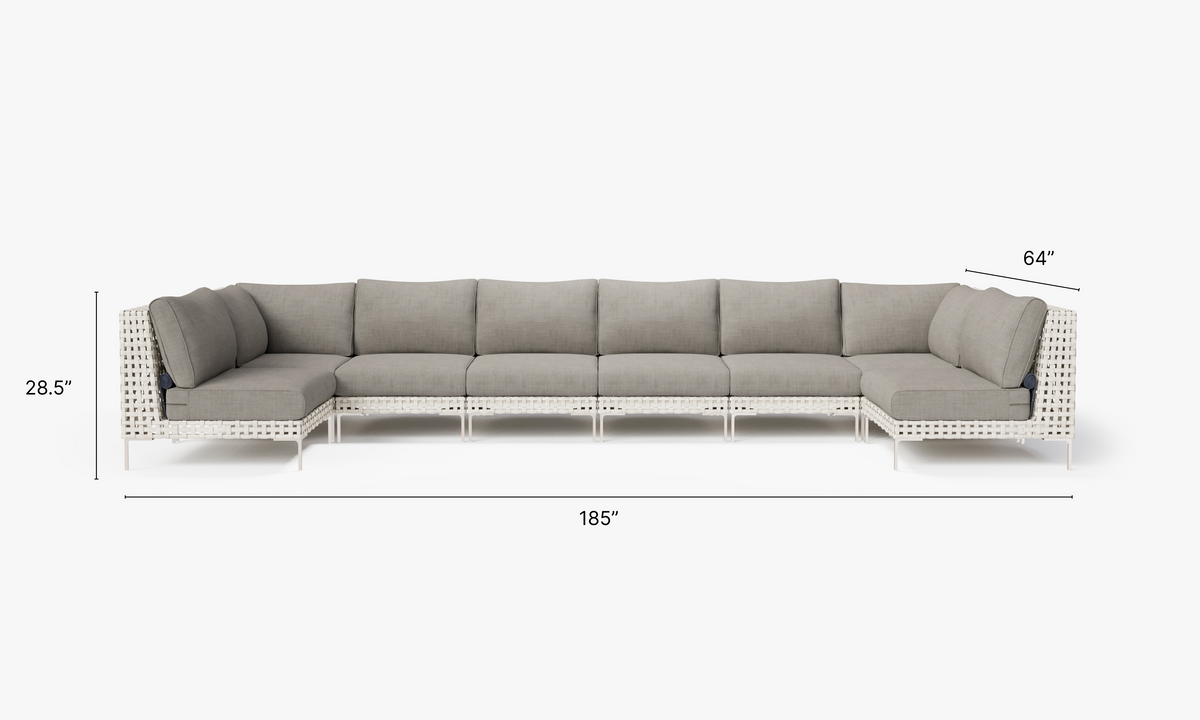 Open Weave Wicker U Sectional - 8 Seat in Sandstone Gray #color_sandstone gray