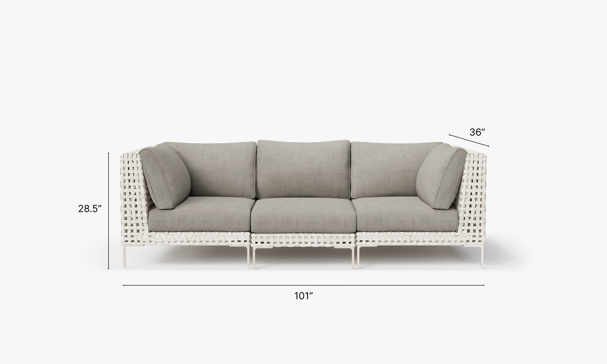 Open Weave Wicker Outdoor Sofa - 3 Seat in Sandstone Gray #color_sandstone gray