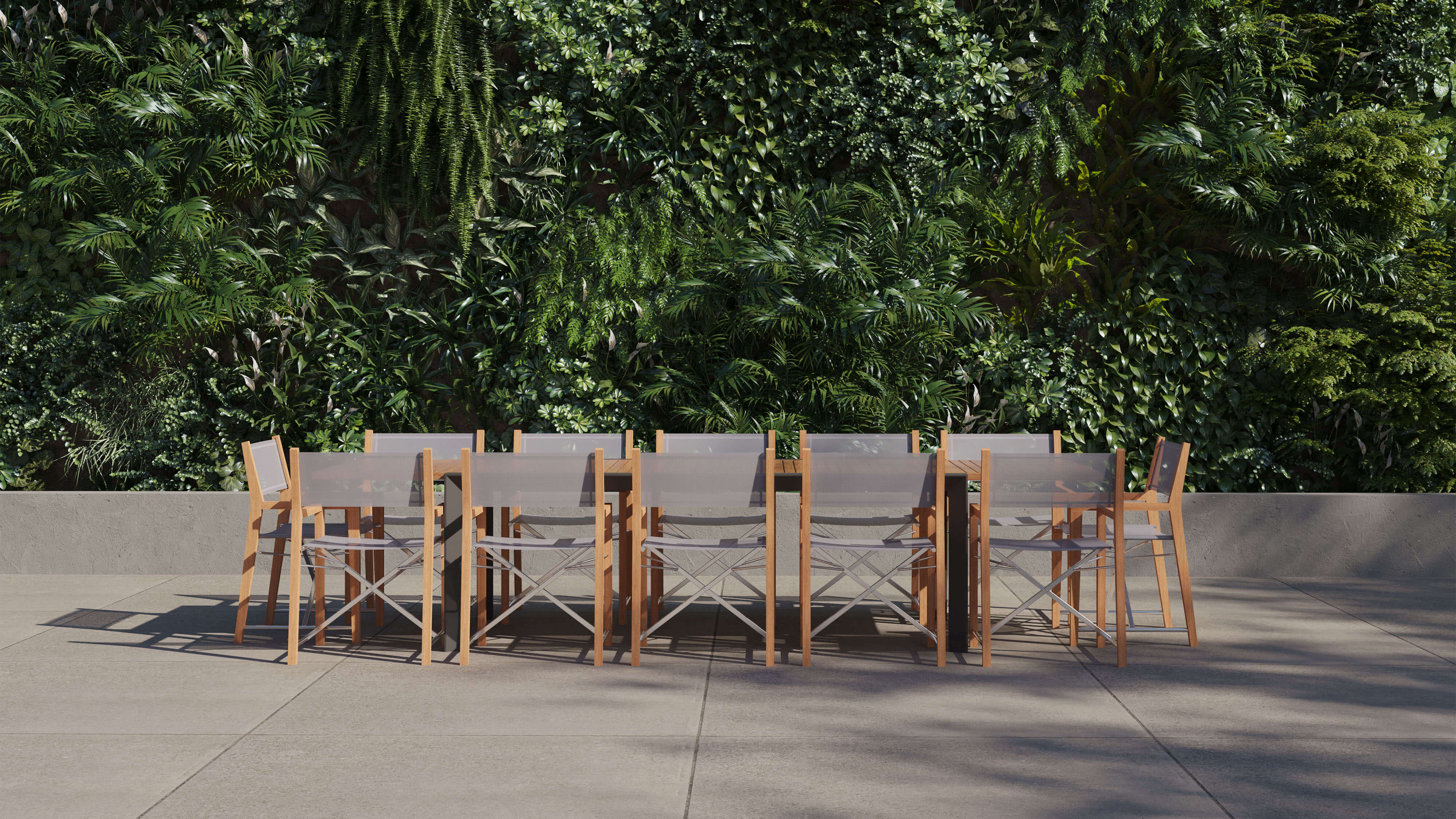 Teak + Aluminum Outdoor Expandable Dining Table + 12 Teak Director's Chairs #color_gray