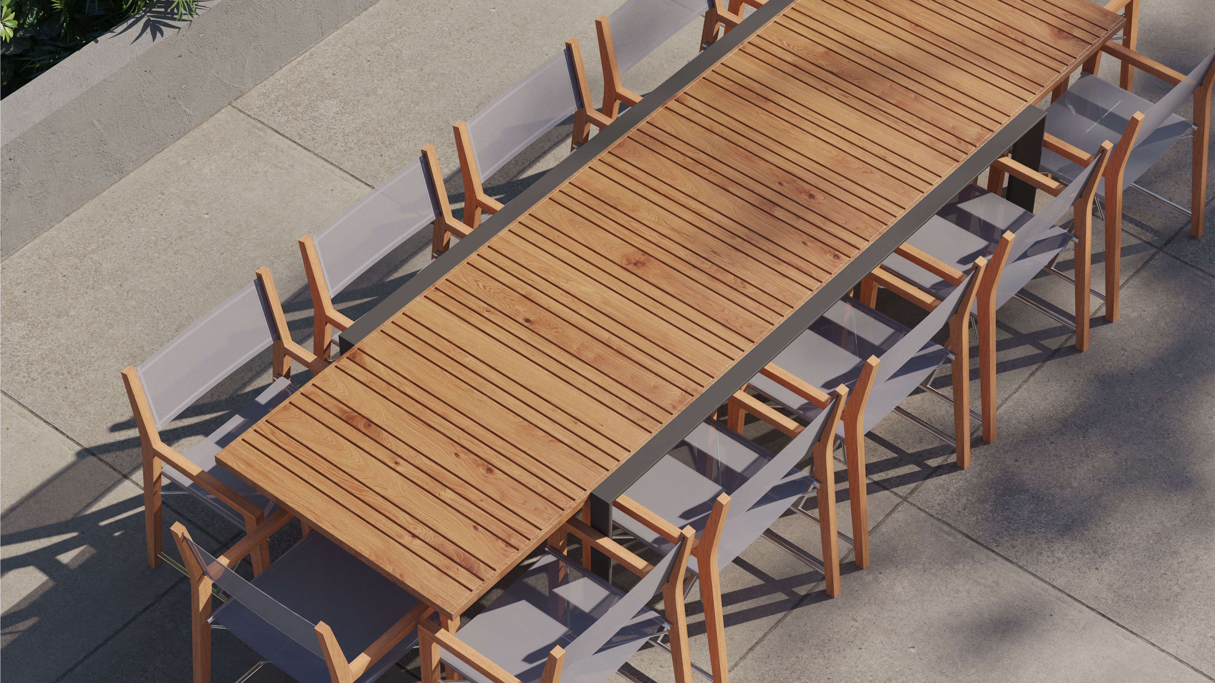 Teak + Aluminum Outdoor Expandable Dining Table + 12 Teak Director's Chairs #color_gray