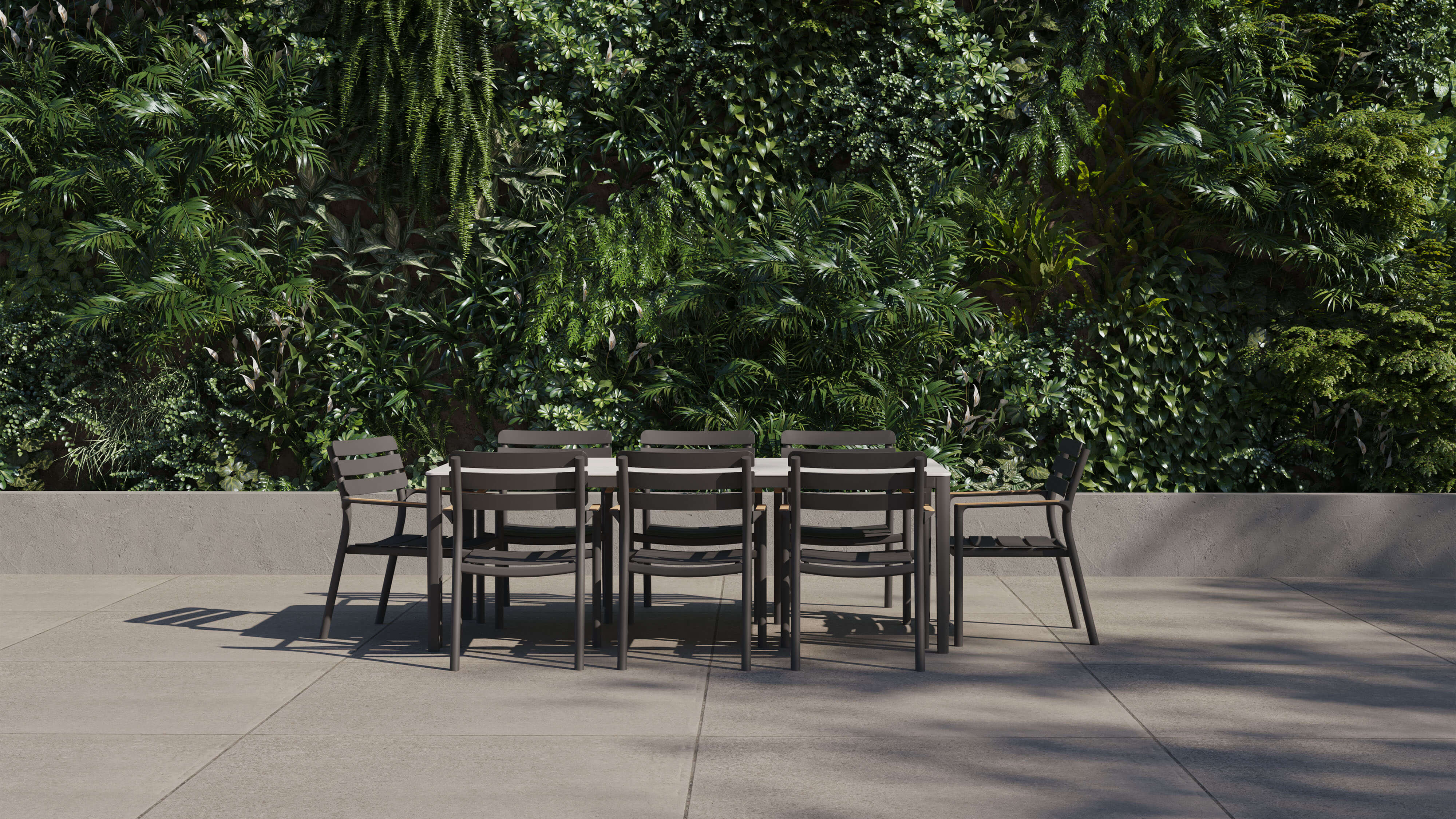 OuterStone Outdoor Dining Table + 8 595 Dining Armchairs #table color_glacier white