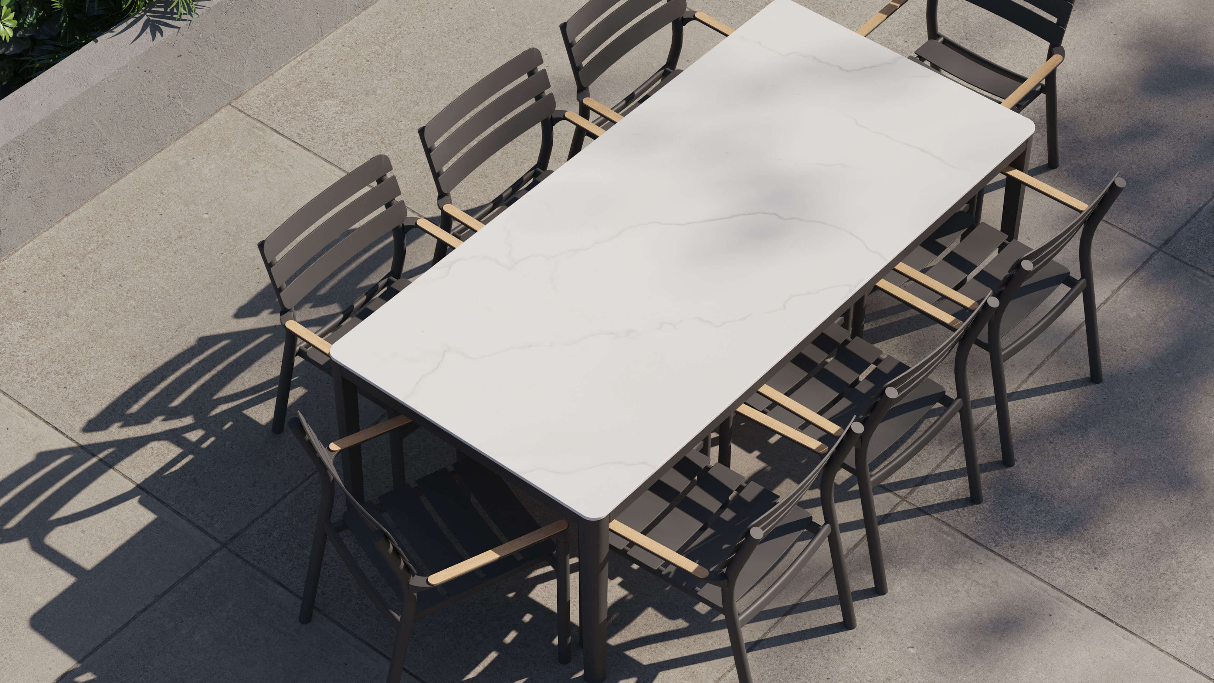 OuterStone Outdoor Dining Table + 8 595 Dining Armchairs #table color_glacier white