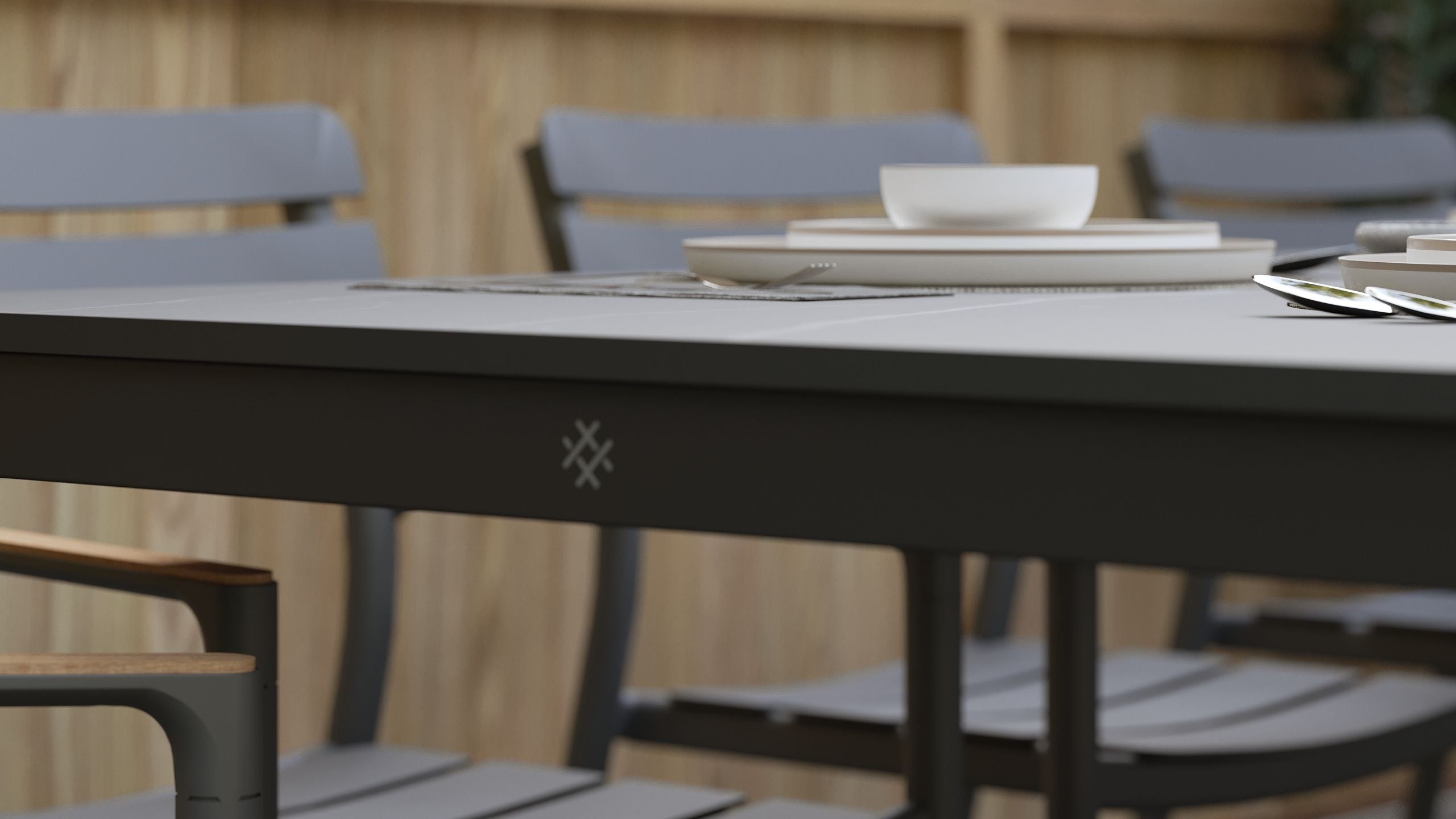 OuterStone Outdoor Dining Table + 8 595 Dining Armchairs #table color_mineral gray