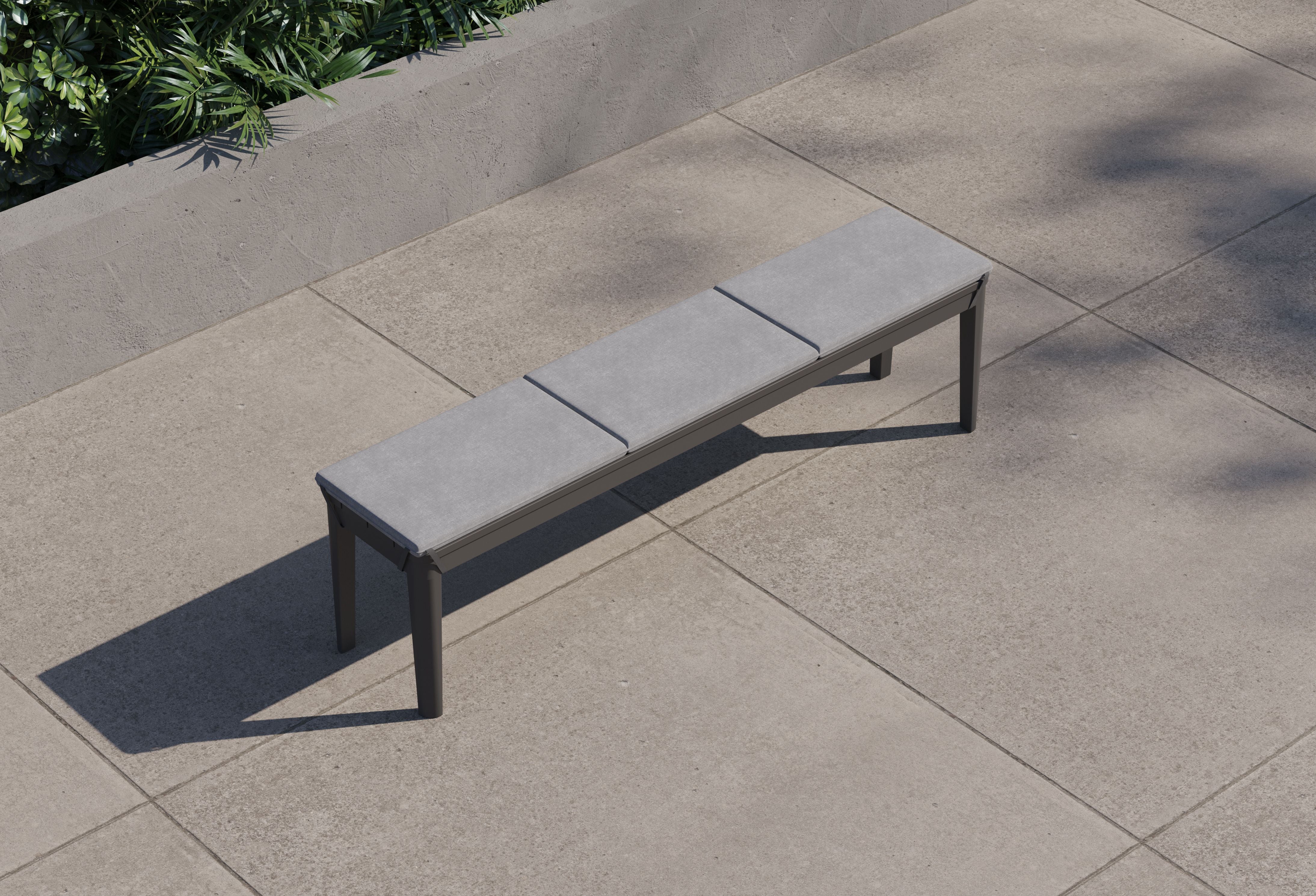 OuterStone Outdoor Dining Table + 2 595 Armchairs + 3 595 Armless Chairs + Aluminum Dining Bench #table color_mineral gray