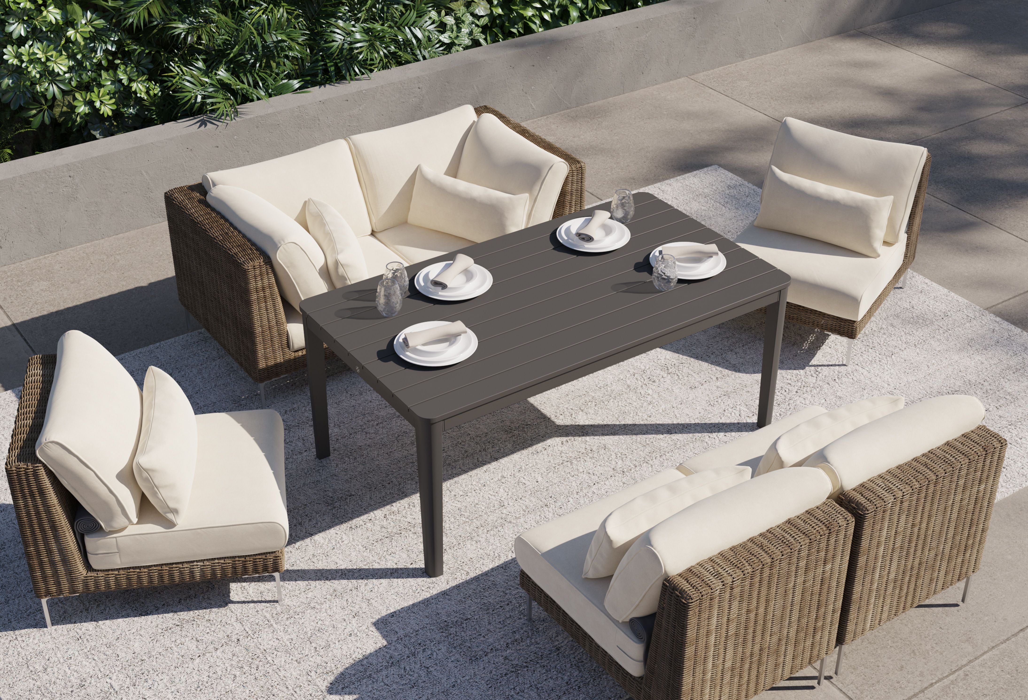 Brown Wicker Outdoor Sofa with Armchairs - 5 Seat #color_palisades cream
