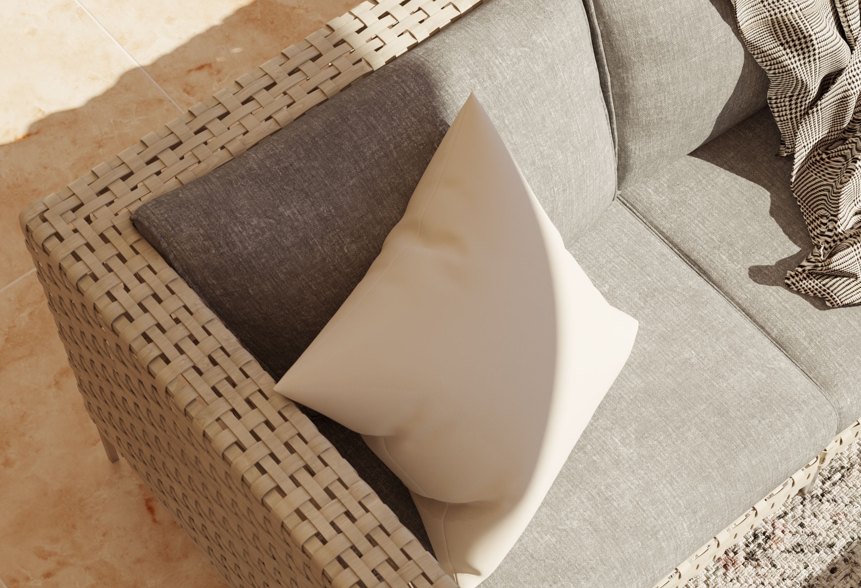 Open Weave Wicker Outdoor Sectional Chair