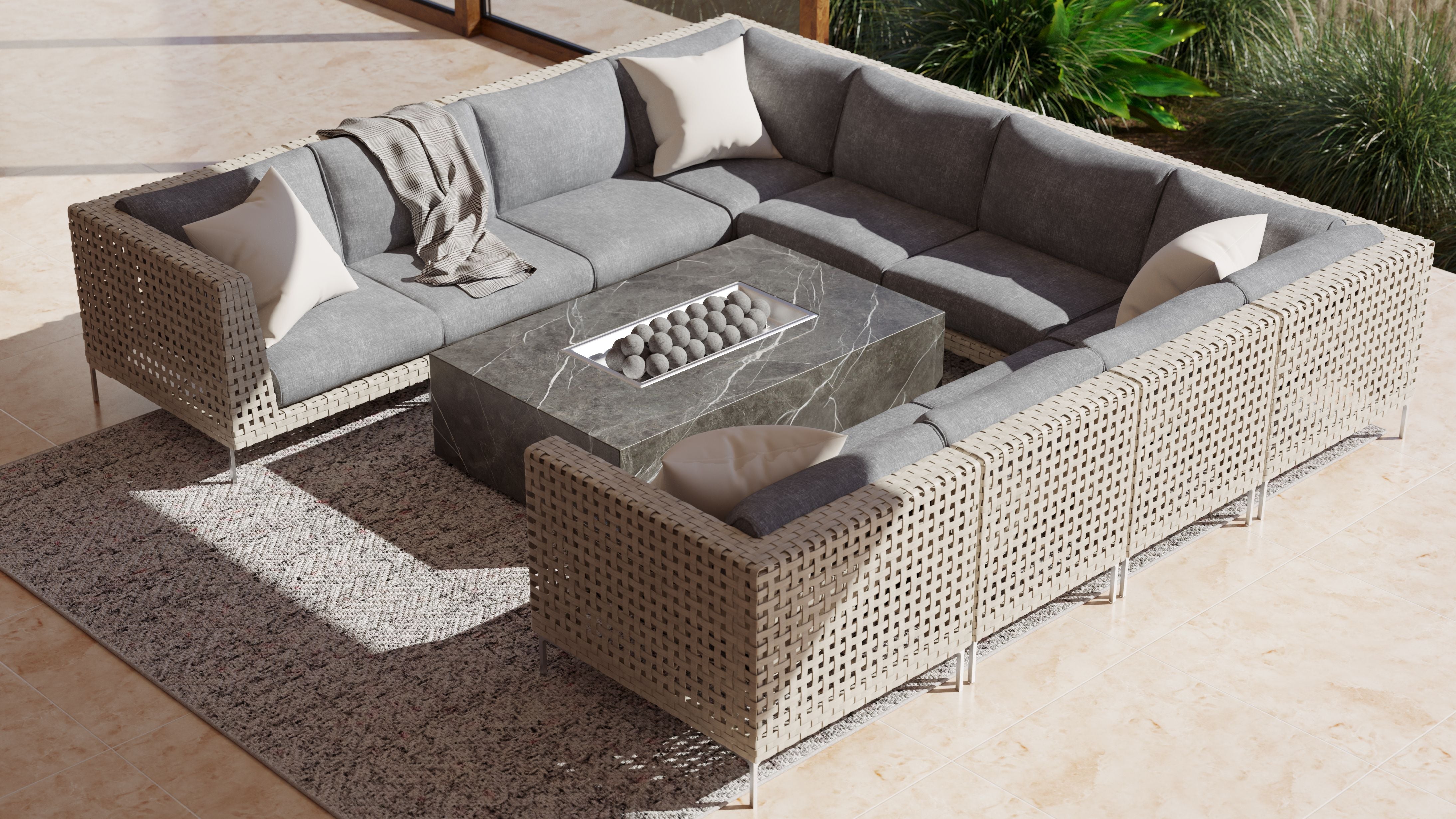 Open Weave Wicker Outdoor Armless Chair Conversation Set