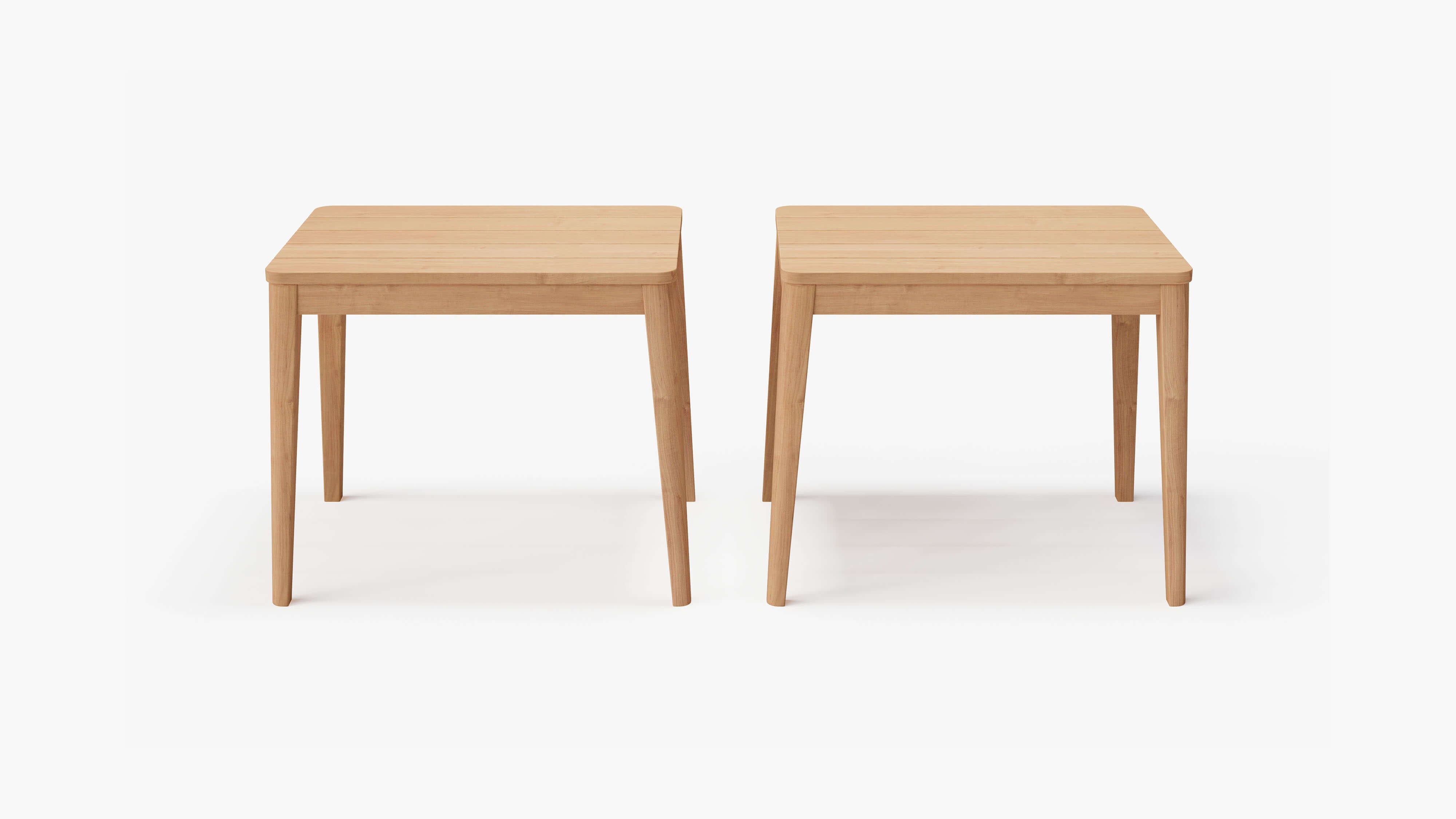 Pair of teak side tables, front view. #shape_rectangular